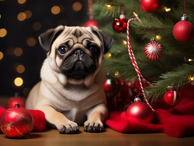 Puppy Pug Christmas Wallpaper пъзел игра 