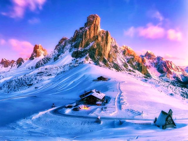Giau Pass Winter Wallpaper - Wallpaper with spectacular winter landscape of an impressive morning view to majestic Ra Gusela tower (2595 m) and a ridge of Mount Nuvolau (2574 m), with the hut on top, rising just above Passo Giau, Dolomites, Italy.<br />
Ra Gusela is that great-looking sharp tower, with steep, vertical walls towards the south and a fairly gentle northern slopes, which thousands of tourists, driving over the pass, admire and one of the most popular post-cards of Dolomites.<br />
The Giau Pass (2236 m) is an extremely scenic high mountain pass in the Dolomites in the province of Belluno in Italy, located at the center of a vast mountain pasture at the foot of Mount Nuvolau (2,574 m), from where you have a view to the most beautiful peaks of the Dolomites. <br />
Its sharp turns are an attraction for cyclists and motor bikers on routes of the Giro d'Italia. In winter this is a paradise for snowkiters. - , Giau, Pass, winter, wallpaper, nature, places, spectacular, landscape, impressive, morning, view, majestic, Ra, Gusela, tower, 2595, m, ridge, Mount, Nuvolau, 2574, m, hut, top, Dolomites, Italy, sharp, tower, steep, vertical, walls, south, fairly, gentle, northern, slopes, tourists, popular, postcards, 2236, m, extremely, scenic, mountain, province, Belluno, pasture, foot, Mount, Nuvolau, 2, 574, m, view, beautiful, peaks, sharp, turns, attraction, cyclists, motor, bikers, routes, of, the, Giro, d'Italia, paradise, snowkiters - Wallpaper with spectacular winter landscape of an impressive morning view to majestic Ra Gusela tower (2595 m) and a ridge of Mount Nuvolau (2574 m), with the hut on top, rising just above Passo Giau, Dolomites, Italy.<br />
Ra Gusela is that great-looking sharp tower, with steep, vertical walls towards the south and a fairly gentle northern slopes, which thousands of tourists, driving over the pass, admire and one of the most popular post-cards of Dolomites.<br />
The Giau Pass (2236 m) is an extremely scenic high mountain pass in the Dolomites in the province of Belluno in Italy, located at the center of a vast mountain pasture at the foot of Mount Nuvolau (2,574 m), from where you have a view to the most beautiful peaks of the Dolomites. <br />
Its sharp turns are an attraction for cyclists and motor bikers on routes of the Giro d'Italia. In winter this is a paradise for snowkiters. Lösen Sie kostenlose Giau Pass Winter Wallpaper Online Puzzle Spiele oder senden Sie Giau Pass Winter Wallpaper Puzzle Spiel Gruß ecards  from puzzles-games.eu.. Giau Pass Winter Wallpaper puzzle, Rätsel, puzzles, Puzzle Spiele, puzzles-games.eu, puzzle games, Online Puzzle Spiele, kostenlose Puzzle Spiele, kostenlose Online Puzzle Spiele, Giau Pass Winter Wallpaper kostenlose Puzzle Spiel, Giau Pass Winter Wallpaper Online Puzzle Spiel, jigsaw puzzles, Giau Pass Winter Wallpaper jigsaw puzzle, jigsaw puzzle games, jigsaw puzzles games, Giau Pass Winter Wallpaper Puzzle Spiel ecard, Puzzles Spiele ecards, Giau Pass Winter Wallpaper Puzzle Spiel Gruß ecards