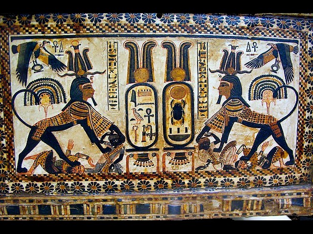 Tutankhamun Cartouches of Birth - Cartouches (hieroglyph in Egyptian language for word 'name') with the throne names, for the birth of the Egyptian pharaoh Tutankhamun, displayed between two Sekhmet, lionesses-warriors, which are fighting with the enemies from different ethnicities and the vulture Nekhbet above them. Tutankhamun was a son of King Akhenaten and one of his sisters (1343 BC-1325 BC). When he became a king, he married his half-sister Ankhesenamun, one of the daughters of Akhenaten and Nefertiti. - , Tutankhamun, cartouches, cartouche, birth, cartoon, cartoons, places, place, travel, travels, trip, trips, tour, tours, hieroglyph, hieroglyphs, Egyptian, language, languages, word, words, name, names, throne, Egyptian, pharaoh, pharaohs, Sekhmet, lionesses, lioness, warriors, warrior, enemies, enemy, ethnicities, ethnicity, vulture, vultures, Nekhbet, son, sons, king, kings, Akhenaten, sisters, sister, 1343, 1325, BC, Ankhesenamun, daughters, daughter, Nefertiti - Cartouches (hieroglyph in Egyptian language for word 'name') with the throne names, for the birth of the Egyptian pharaoh Tutankhamun, displayed between two Sekhmet, lionesses-warriors, which are fighting with the enemies from different ethnicities and the vulture Nekhbet above them. Tutankhamun was a son of King Akhenaten and one of his sisters (1343 BC-1325 BC). When he became a king, he married his half-sister Ankhesenamun, one of the daughters of Akhenaten and Nefertiti. Lösen Sie kostenlose Tutankhamun Cartouches of Birth Online Puzzle Spiele oder senden Sie Tutankhamun Cartouches of Birth Puzzle Spiel Gruß ecards  from puzzles-games.eu.. Tutankhamun Cartouches of Birth puzzle, Rätsel, puzzles, Puzzle Spiele, puzzles-games.eu, puzzle games, Online Puzzle Spiele, kostenlose Puzzle Spiele, kostenlose Online Puzzle Spiele, Tutankhamun Cartouches of Birth kostenlose Puzzle Spiel, Tutankhamun Cartouches of Birth Online Puzzle Spiel, jigsaw puzzles, Tutankhamun Cartouches of Birth jigsaw puzzle, jigsaw puzzle games, jigsaw puzzles games, Tutankhamun Cartouches of Birth Puzzle Spiel ecard, Puzzles Spiele ecards, Tutankhamun Cartouches of Birth Puzzle Spiel Gruß ecards