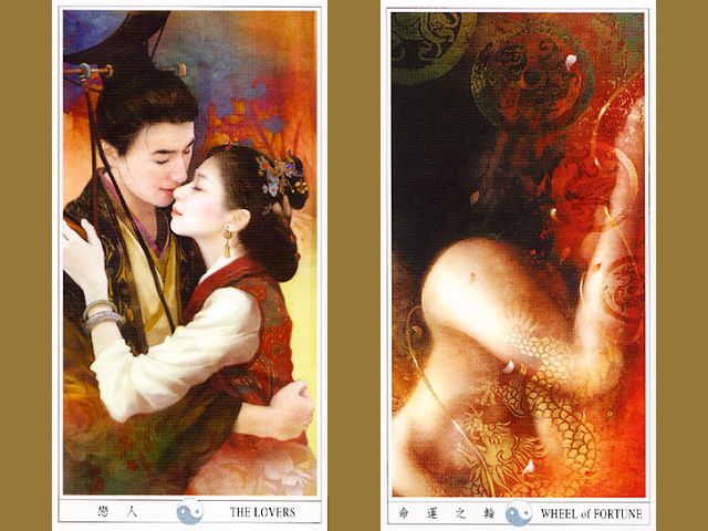 Chinese Tarot the Lovers and Wheel of Fortune by Der Jen - Splendid illustrations of 'The Lovers' and 'Wheel of Fortune', from the beautiful tarot deck, known as 'Classic Chinese Ladies Tarot', with drawings by Taiwanese artist Der Jen (Dezhen). - , Chinese, tarot, lovers, lover, wheel, wheels, fortune, fortunes, Der, Jen, art, arts, beautiful, deck, decks, classic, ladies, lady, drawings, drawing, Taiwanese, artist, artists, Dezhen - Splendid illustrations of 'The Lovers' and 'Wheel of Fortune', from the beautiful tarot deck, known as 'Classic Chinese Ladies Tarot', with drawings by Taiwanese artist Der Jen (Dezhen). Подреждайте безплатни онлайн Chinese Tarot the Lovers and Wheel of Fortune by Der Jen пъзел игри или изпратете Chinese Tarot the Lovers and Wheel of Fortune by Der Jen пъзел игра поздравителна картичка  от puzzles-games.eu.. Chinese Tarot the Lovers and Wheel of Fortune by Der Jen пъзел, пъзели, пъзели игри, puzzles-games.eu, пъзел игри, online пъзел игри, free пъзел игри, free online пъзел игри, Chinese Tarot the Lovers and Wheel of Fortune by Der Jen free пъзел игра, Chinese Tarot the Lovers and Wheel of Fortune by Der Jen online пъзел игра, jigsaw puzzles, Chinese Tarot the Lovers and Wheel of Fortune by Der Jen jigsaw puzzle, jigsaw puzzle games, jigsaw puzzles games, Chinese Tarot the Lovers and Wheel of Fortune by Der Jen пъзел игра картичка, пъзели игри картички, Chinese Tarot the Lovers and Wheel of Fortune by Der Jen пъзел игра поздравителна картичка