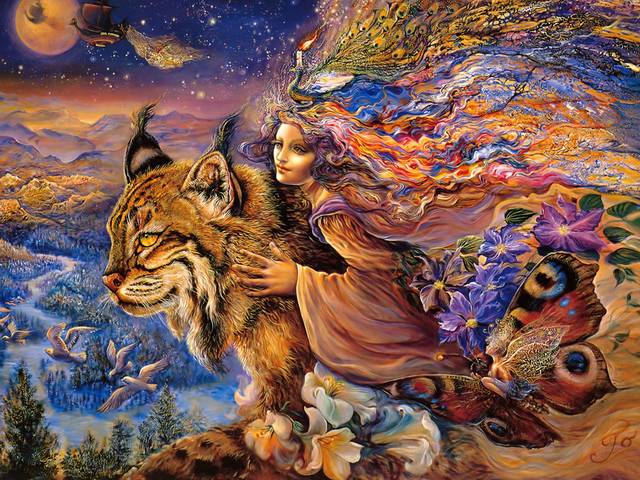 Flight of the Lynx by Josephine Wall - 'Flight of the Lynx' by the famous English artist Josephine Wall (born in 1947 in Surrey, UK), is a beautiful painting depicting girl and lynx, who rejoice in the night flight, high above the sleeping world. The unique mystical fantasy of Josephine Wall lead us with a great pleasure in the magical world of fairy tales and the kindness, in the kingdom of the unity between human and the animals. - , flight, flights, lynx, lynxes, Josephine, Wall, art, arts, famous, English, artist, artists, 1947, Surrey, UK, beautiful, painting, paintings, girl, girls, night, world, unique, mystical, fantasy, pleasure, magical, fairy, tales, tale, kindness, kingdom, kingdoms, unity, human, animals, animal - 'Flight of the Lynx' by the famous English artist Josephine Wall (born in 1947 in Surrey, UK), is a beautiful painting depicting girl and lynx, who rejoice in the night flight, high above the sleeping world. The unique mystical fantasy of Josephine Wall lead us with a great pleasure in the magical world of fairy tales and the kindness, in the kingdom of the unity between human and the animals. Resuelve rompecabezas en línea gratis Flight of the Lynx by Josephine Wall juegos puzzle o enviar Flight of the Lynx by Josephine Wall juego de puzzle tarjetas electrónicas de felicitación  de puzzles-games.eu.. Flight of the Lynx by Josephine Wall puzzle, puzzles, rompecabezas juegos, puzzles-games.eu, juegos de puzzle, juegos en línea del rompecabezas, juegos gratis puzzle, juegos en línea gratis rompecabezas, Flight of the Lynx by Josephine Wall juego de puzzle gratuito, Flight of the Lynx by Josephine Wall juego de rompecabezas en línea, jigsaw puzzles, Flight of the Lynx by Josephine Wall jigsaw puzzle, jigsaw puzzle games, jigsaw puzzles games, Flight of the Lynx by Josephine Wall rompecabezas de juego tarjeta electrónica, juegos de puzzles tarjetas electrónicas, Flight of the Lynx by Josephine Wall puzzle tarjeta electrónica de felicitación