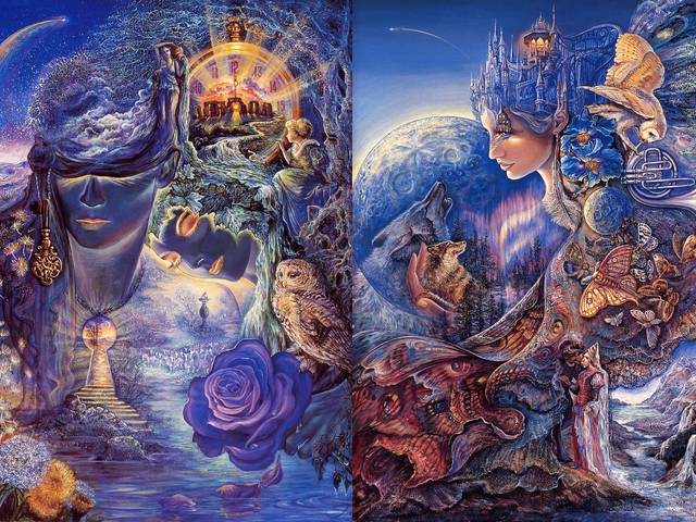 Key to Eternity and Once in a Blue Moon by Josephine Wall - The fantasies in the paintings by the English artist Josephine Wall, give freedom and wings of our imagination. They are influenced and inspired by the illustrations of Arthur Rackham, the surrealism of Magritte and the romanticism of the pre-Raphaelites. <br />
'The key to eternity' is a beautiful interpretation of the mystery of the time and all about the eternal circle of life, presented by the Lords of Time and the key to eternity, the ancient stone of eternal clock, a wise old owl and dandelions that spread the seeds of life.<br />
In 'Once in a Blue Moon' when a blue moon rises in the night sky, the enchantress welcomes her friend the wolf and the haunting melody, created by the howl of the wolf and the music of the owl, awakens the butterflies on the cloak for blessed flight. - , key, keys, eternity, blue, moon, moons, Josephine, Wall, art, arts, fantasies, fantasy, paintings, painting, English, artist, artists, freedom, wings, wing, imagination, illustrations, illustration, Arthur, Rackham, surrealism, Magritte, romanticism, pre-Raphaelites, beautiful, interpretation, interpretations, mystery, mysteries, time, times, eternal, circle, circles, life, Lords, Lord, ancient, stone, stones, clock, clocks, wise, old, owl, owls, dandelions, dandelion, seeds, seed, night, sky, skies, enchantress, friend, friends, wolf, wolfs, haunting, melody, melodies, howl, music, butterflies, butterfly, cloak, blessed, flight, flights - The fantasies in the paintings by the English artist Josephine Wall, give freedom and wings of our imagination. They are influenced and inspired by the illustrations of Arthur Rackham, the surrealism of Magritte and the romanticism of the pre-Raphaelites. <br />
'The key to eternity' is a beautiful interpretation of the mystery of the time and all about the eternal circle of life, presented by the Lords of Time and the key to eternity, the ancient stone of eternal clock, a wise old owl and dandelions that spread the seeds of life.<br />
In 'Once in a Blue Moon' when a blue moon rises in the night sky, the enchantress welcomes her friend the wolf and the haunting melody, created by the howl of the wolf and the music of the owl, awakens the butterflies on the cloak for blessed flight. Resuelve rompecabezas en línea gratis Key to Eternity and Once in a Blue Moon by Josephine Wall juegos puzzle o enviar Key to Eternity and Once in a Blue Moon by Josephine Wall juego de puzzle tarjetas electrónicas de felicitación  de puzzles-games.eu.. Key to Eternity and Once in a Blue Moon by Josephine Wall puzzle, puzzles, rompecabezas juegos, puzzles-games.eu, juegos de puzzle, juegos en línea del rompecabezas, juegos gratis puzzle, juegos en línea gratis rompecabezas, Key to Eternity and Once in a Blue Moon by Josephine Wall juego de puzzle gratuito, Key to Eternity and Once in a Blue Moon by Josephine Wall juego de rompecabezas en línea, jigsaw puzzles, Key to Eternity and Once in a Blue Moon by Josephine Wall jigsaw puzzle, jigsaw puzzle games, jigsaw puzzles games, Key to Eternity and Once in a Blue Moon by Josephine Wall rompecabezas de juego tarjeta electrónica, juegos de puzzles tarjetas electrónicas, Key to Eternity and Once in a Blue Moon by Josephine Wall puzzle tarjeta electrónica de felicitación
