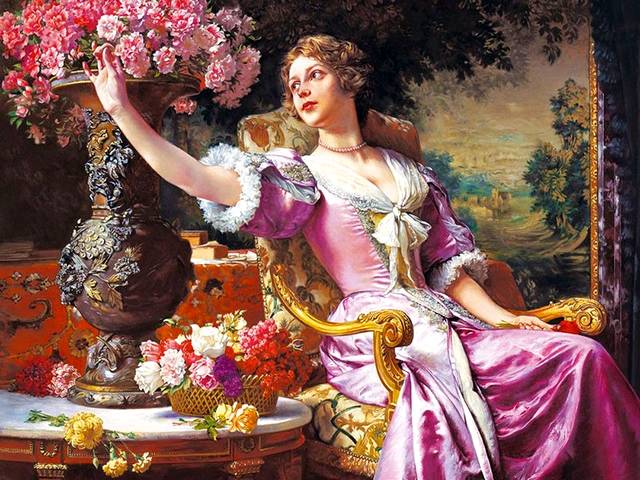 Lady in Lilac Dress with Flowers by Wladyslaw Czachorsk puzzle game 
