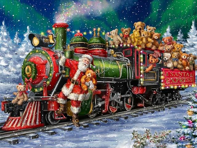 Santa Train with Toy Bears by Marcello Corti - Beautiful illustration of 'Santa Train with Toy Bears' by the Italian artist Marcello Corti, depicting Santa Claus on departure out of the station with the Christmas train loaded with teddy bears toy, presents for the good children. - , Santa, train, trains, toy, toys, bears, bear, Marcello, Corti, art, arts, holiday, holidays, beautiful, illustration, illustrations, Italian, artist, artists, Claus, station, station, Christmas, teddy, toy, toys, presents, present, children, child - Beautiful illustration of 'Santa Train with Toy Bears' by the Italian artist Marcello Corti, depicting Santa Claus on departure out of the station with the Christmas train loaded with teddy bears toy, presents for the good children. Решайте бесплатные онлайн Santa Train with Toy Bears by Marcello Corti пазлы игры или отправьте Santa Train with Toy Bears by Marcello Corti пазл игру приветственную открытку  из puzzles-games.eu.. Santa Train with Toy Bears by Marcello Corti пазл, пазлы, пазлы игры, puzzles-games.eu, пазл игры, онлайн пазл игры, игры пазлы бесплатно, бесплатно онлайн пазл игры, Santa Train with Toy Bears by Marcello Corti бесплатно пазл игра, Santa Train with Toy Bears by Marcello Corti онлайн пазл игра , jigsaw puzzles, Santa Train with Toy Bears by Marcello Corti jigsaw puzzle, jigsaw puzzle games, jigsaw puzzles games, Santa Train with Toy Bears by Marcello Corti пазл игра открытка, пазлы игры открытки, Santa Train with Toy Bears by Marcello Corti пазл игра приветственная открытка