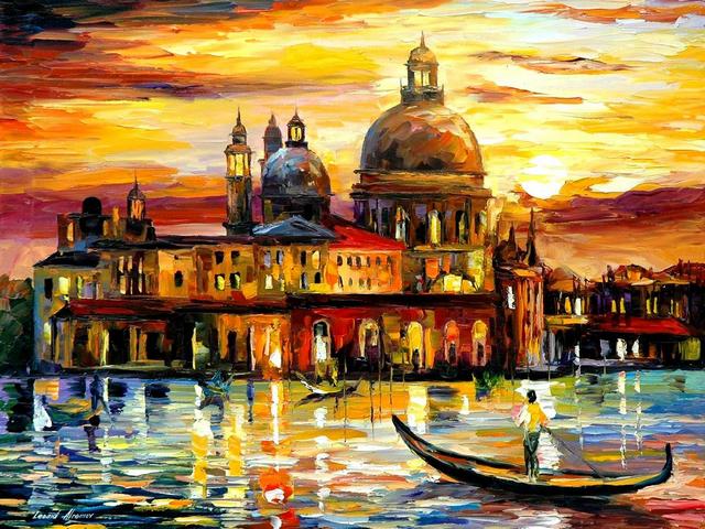 The Golden Skies of Venice by Leonid Afremov - 'The Golden Skies of Venice ' is a magnificent contemporary painting (oil on canvas with palette knife) by the Russian-Israeli artist Leonid Afremov (1955-2019), painted after his visiting Venice, the Italian paradise.<br />
The bright color palette makes the scenery looks so real, festive and solemn, that you can imagine being there and sailing on a gondola down this picturesque canal. - , golden, skies, sky, Venice, art, arts, magnificent, contemporary, painting, paintings, oil, canvas, palette, knife, Russian, Israeli, artist, artists, Italian, paradise, color, palette, palettes, scenery, real, festive, solemn, gondola, gondolas, picturesque, canal, canals - 'The Golden Skies of Venice ' is a magnificent contemporary painting (oil on canvas with palette knife) by the Russian-Israeli artist Leonid Afremov (1955-2019), painted after his visiting Venice, the Italian paradise.<br />
The bright color palette makes the scenery looks so real, festive and solemn, that you can imagine being there and sailing on a gondola down this picturesque canal. Resuelve rompecabezas en línea gratis The Golden Skies of Venice by Leonid Afremov juegos puzzle o enviar The Golden Skies of Venice by Leonid Afremov juego de puzzle tarjetas electrónicas de felicitación  de puzzles-games.eu.. The Golden Skies of Venice by Leonid Afremov puzzle, puzzles, rompecabezas juegos, puzzles-games.eu, juegos de puzzle, juegos en línea del rompecabezas, juegos gratis puzzle, juegos en línea gratis rompecabezas, The Golden Skies of Venice by Leonid Afremov juego de puzzle gratuito, The Golden Skies of Venice by Leonid Afremov juego de rompecabezas en línea, jigsaw puzzles, The Golden Skies of Venice by Leonid Afremov jigsaw puzzle, jigsaw puzzle games, jigsaw puzzles games, The Golden Skies of Venice by Leonid Afremov rompecabezas de juego tarjeta electrónica, juegos de puzzles tarjetas electrónicas, The Golden Skies of Venice by Leonid Afremov puzzle tarjeta electrónica de felicitación