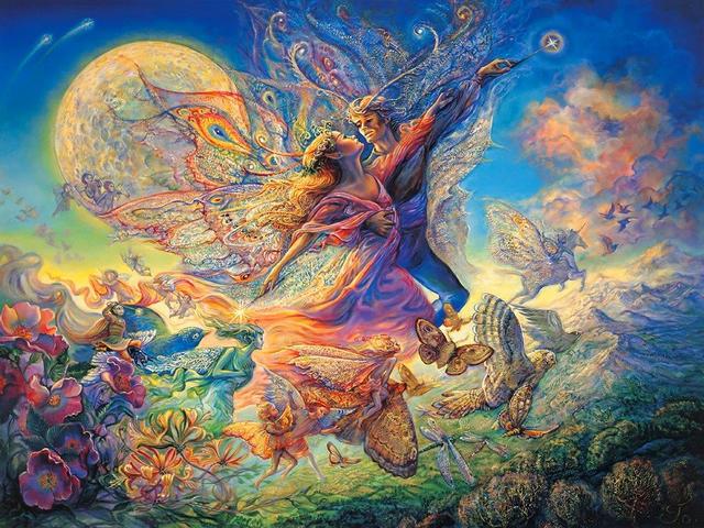 Titania and Oberon by Josephine Wall - 'Titania and Oberon' is a fascinating painting by Josephine Wall, inspired by the famous play of William Shakespeare, 'Midsummer Night’s Dream', where she recreates in a wonderful way the emotion and love on the faces of the King and Queen of the fairies in the enchanted forest. Titania and Oberon are soaring above the sleeping world and are dancing in the night sky, filled with the magic and beauty of moonlight, shooting stars and heady fragrance of woodland flowers. - , Titania, Oberon, Josephine, Wall, art, arts, fascinating, painting, paintings, famous, play, William, Shakespeare, Midsummer, Night’s, Dream, wonderful, way, ways, emotion, emotions, love, faces, face, king, kings, queen, queens, fairies, fairy, enchanted, forest, forests, world, night, sky, skies, magic, beauty, moonlight, stars, star, heady, fragrance, fragrances, woodland, flowers, flower - 'Titania and Oberon' is a fascinating painting by Josephine Wall, inspired by the famous play of William Shakespeare, 'Midsummer Night’s Dream', where she recreates in a wonderful way the emotion and love on the faces of the King and Queen of the fairies in the enchanted forest. Titania and Oberon are soaring above the sleeping world and are dancing in the night sky, filled with the magic and beauty of moonlight, shooting stars and heady fragrance of woodland flowers. Resuelve rompecabezas en línea gratis Titania and Oberon by Josephine Wall juegos puzzle o enviar Titania and Oberon by Josephine Wall juego de puzzle tarjetas electrónicas de felicitación  de puzzles-games.eu.. Titania and Oberon by Josephine Wall puzzle, puzzles, rompecabezas juegos, puzzles-games.eu, juegos de puzzle, juegos en línea del rompecabezas, juegos gratis puzzle, juegos en línea gratis rompecabezas, Titania and Oberon by Josephine Wall juego de puzzle gratuito, Titania and Oberon by Josephine Wall juego de rompecabezas en línea, jigsaw puzzles, Titania and Oberon by Josephine Wall jigsaw puzzle, jigsaw puzzle games, jigsaw puzzles games, Titania and Oberon by Josephine Wall rompecabezas de juego tarjeta electrónica, juegos de puzzles tarjetas electrónicas, Titania and Oberon by Josephine Wall puzzle tarjeta electrónica de felicitación
