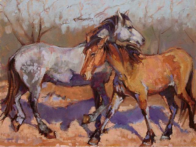 Two Horses by Susan Smolensky - 'Two Horses', (oil on canvas 2009), a wonderful painting, which creates a mood and feeling of looseness, with the simplicity of the colours, by the American contemporary artist Susan Smolensky, who is living and working in Reno, Nevada, United States. - , two, horses, horse, Susan, Smolensky, art, arts, oil, canvas, canvases, 2009, wonderful, painting, paintings, mood, moods, feeling, feelings, looseness, loosenesses, simplicity, simplicities, colours, colour, American, contemporary, Reno, Nevada, United, States - 'Two Horses', (oil on canvas 2009), a wonderful painting, which creates a mood and feeling of looseness, with the simplicity of the colours, by the American contemporary artist Susan Smolensky, who is living and working in Reno, Nevada, United States. Resuelve rompecabezas en línea gratis Two Horses by Susan Smolensky juegos puzzle o enviar Two Horses by Susan Smolensky juego de puzzle tarjetas electrónicas de felicitación  de puzzles-games.eu.. Two Horses by Susan Smolensky puzzle, puzzles, rompecabezas juegos, puzzles-games.eu, juegos de puzzle, juegos en línea del rompecabezas, juegos gratis puzzle, juegos en línea gratis rompecabezas, Two Horses by Susan Smolensky juego de puzzle gratuito, Two Horses by Susan Smolensky juego de rompecabezas en línea, jigsaw puzzles, Two Horses by Susan Smolensky jigsaw puzzle, jigsaw puzzle games, jigsaw puzzles games, Two Horses by Susan Smolensky rompecabezas de juego tarjeta electrónica, juegos de puzzles tarjetas electrónicas, Two Horses by Susan Smolensky puzzle tarjeta electrónica de felicitación