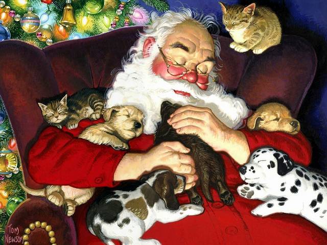 Christmas Eve Santa Claus with Pets by Tom Newsom - Santa Claus with his pets, which are resting after the long walk in the Christmas Eve, a drawing by Tom Newsom, a contemporary American painter and illustrator. - , Christmas, Eve, Santa, Claus, pets, pet, Tom, Newsom, holiday, holidays, art, arts, cartoons, cartoon, feast, feasts, party, parties, festivity, festivities, celebration, celebrations, seasons, season, walk, walks, drawing, drawings, contemporary, American, painter, painters, illustrator, illustrators - Santa Claus with his pets, which are resting after the long walk in the Christmas Eve, a drawing by Tom Newsom, a contemporary American painter and illustrator. Lösen Sie kostenlose Christmas Eve Santa Claus with Pets by Tom Newsom Online Puzzle Spiele oder senden Sie Christmas Eve Santa Claus with Pets by Tom Newsom Puzzle Spiel Gruß ecards  from puzzles-games.eu.. Christmas Eve Santa Claus with Pets by Tom Newsom puzzle, Rätsel, puzzles, Puzzle Spiele, puzzles-games.eu, puzzle games, Online Puzzle Spiele, kostenlose Puzzle Spiele, kostenlose Online Puzzle Spiele, Christmas Eve Santa Claus with Pets by Tom Newsom kostenlose Puzzle Spiel, Christmas Eve Santa Claus with Pets by Tom Newsom Online Puzzle Spiel, jigsaw puzzles, Christmas Eve Santa Claus with Pets by Tom Newsom jigsaw puzzle, jigsaw puzzle games, jigsaw puzzles games, Christmas Eve Santa Claus with Pets by Tom Newsom Puzzle Spiel ecard, Puzzles Spiele ecards, Christmas Eve Santa Claus with Pets by Tom Newsom Puzzle Spiel Gruß ecards