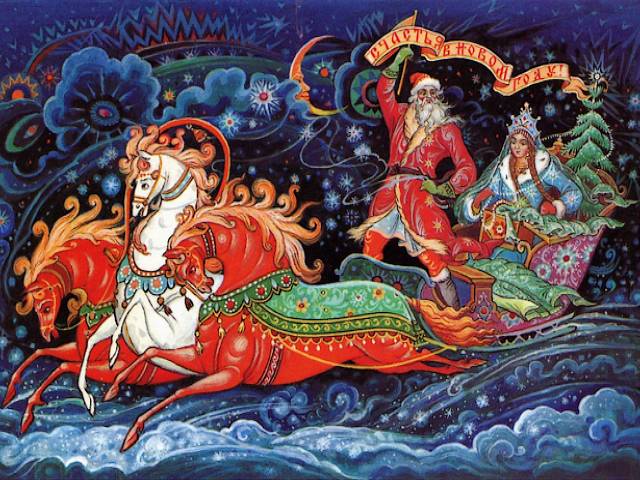 New Year Palekh by Konstantin Andrianov - Beautiful New Year greetings through the traditional Palekh technique (a miniature painting of Russian folk handicraft, with tempera paints on varnished articles, made of papier-mache) depicting Ded Moroz and Snegurochka on a sled pulled by 'Russian Troyka', painted in 1988 by the Russian painter of lacquer miniatures Konstantin Andrianov, born in 1932. - , New, Year, Palekh, Konstantin, Andrianov, holiday, holidays, art, arts, beautiful, greetings, greeting, traditional, technique, miniature, painting, paintings, Russian, folk, handicraft, tempera, paints, paint, varnished, articles, article, papier-mache, Ded, Moroz, Snegurochka, sled, sleds, Troyka, 1988, painter, painters, lacquer, miniatures, 1932 - Beautiful New Year greetings through the traditional Palekh technique (a miniature painting of Russian folk handicraft, with tempera paints on varnished articles, made of papier-mache) depicting Ded Moroz and Snegurochka on a sled pulled by 'Russian Troyka', painted in 1988 by the Russian painter of lacquer miniatures Konstantin Andrianov, born in 1932. Lösen Sie kostenlose New Year Palekh by Konstantin Andrianov Online Puzzle Spiele oder senden Sie New Year Palekh by Konstantin Andrianov Puzzle Spiel Gruß ecards  from puzzles-games.eu.. New Year Palekh by Konstantin Andrianov puzzle, Rätsel, puzzles, Puzzle Spiele, puzzles-games.eu, puzzle games, Online Puzzle Spiele, kostenlose Puzzle Spiele, kostenlose Online Puzzle Spiele, New Year Palekh by Konstantin Andrianov kostenlose Puzzle Spiel, New Year Palekh by Konstantin Andrianov Online Puzzle Spiel, jigsaw puzzles, New Year Palekh by Konstantin Andrianov jigsaw puzzle, jigsaw puzzle games, jigsaw puzzles games, New Year Palekh by Konstantin Andrianov Puzzle Spiel ecard, Puzzles Spiele ecards, New Year Palekh by Konstantin Andrianov Puzzle Spiel Gruß ecards