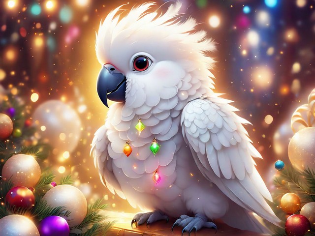 Christmas Parrot - Cute small white parrot, sitting among glowing Christmas decorations.<br />
The tiny Budgie is one of the smallest species of true parrots and one of the most popular of all the pet species among birds. They are generally inquisitive, social birds that are relatively easy to keep. - , Christmas, parrot, parrots, animals, animal, holidays, holiday, tiny, Budgie, Budgies, species, specie, popular, pet, pets, birds, bird, inquisitive, social - Cute small white parrot, sitting among glowing Christmas decorations.<br />
The tiny Budgie is one of the smallest species of true parrots and one of the most popular of all the pet species among birds. They are generally inquisitive, social birds that are relatively easy to keep. Solve free online Christmas Parrot puzzle games or send Christmas Parrot puzzle game greeting ecards  from puzzles-games.eu.. Christmas Parrot puzzle, puzzles, puzzles games, puzzles-games.eu, puzzle games, online puzzle games, free puzzle games, free online puzzle games, Christmas Parrot free puzzle game, Christmas Parrot online puzzle game, jigsaw puzzles, Christmas Parrot jigsaw puzzle, jigsaw puzzle games, jigsaw puzzles games, Christmas Parrot puzzle game ecard, puzzles games ecards, Christmas Parrot puzzle game greeting ecard