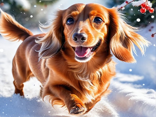 Dachshund in Snow Christmas Card пазл игру 