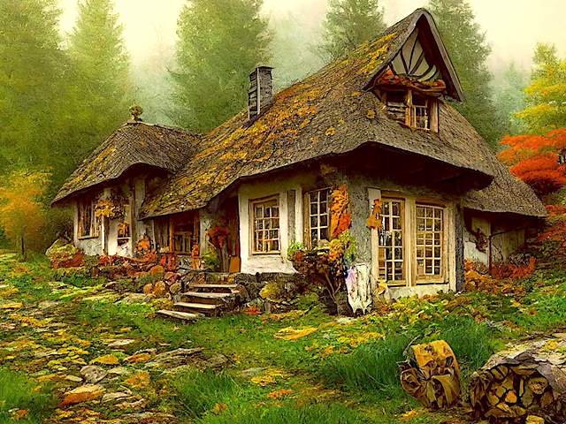 Old Cottage with Thatched Roof juego de puzzle 
