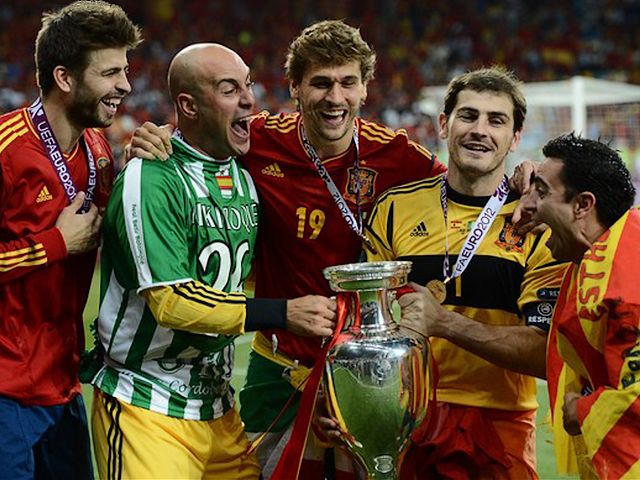 Euro 2012 Final Winners with Trophy at Olympic Stadium in Kiev Ukraine - The winners in the Euro 2012 football championships, the Spanish players Gerard Pique, Pepe Reina, Fernando Llorente, Iker Casillas and Xavi Hernandez with the trophy after the final match between Spain and Italy on July 1, 2012 at the Olympic Stadium in Kiev Ukraine. - , Euro, 2012, final, finals, winners, winner, trophy, trophies, Olympic, stadium, stadiums, Kiev, Ukraine, sport, sports, tournament, tournaments, soccer, football, footballs, championships, championship, Spanish, players, player, Gerard, Pique, Pepe, Reina, Fernando, Llorente, Iker, Casillas, Xavi, Hernandez, match, Spain, Italy, July - The winners in the Euro 2012 football championships, the Spanish players Gerard Pique, Pepe Reina, Fernando Llorente, Iker Casillas and Xavi Hernandez with the trophy after the final match between Spain and Italy on July 1, 2012 at the Olympic Stadium in Kiev Ukraine. Solve free online Euro 2012 Final Winners with Trophy at Olympic Stadium in Kiev Ukraine puzzle games or send Euro 2012 Final Winners with Trophy at Olympic Stadium in Kiev Ukraine puzzle game greeting ecards  from puzzles-games.eu.. Euro 2012 Final Winners with Trophy at Olympic Stadium in Kiev Ukraine puzzle, puzzles, puzzles games, puzzles-games.eu, puzzle games, online puzzle games, free puzzle games, free online puzzle games, Euro 2012 Final Winners with Trophy at Olympic Stadium in Kiev Ukraine free puzzle game, Euro 2012 Final Winners with Trophy at Olympic Stadium in Kiev Ukraine online puzzle game, jigsaw puzzles, Euro 2012 Final Winners with Trophy at Olympic Stadium in Kiev Ukraine jigsaw puzzle, jigsaw puzzle games, jigsaw puzzles games, Euro 2012 Final Winners with Trophy at Olympic Stadium in Kiev Ukraine puzzle game ecard, puzzles games ecards, Euro 2012 Final Winners with Trophy at Olympic Stadium in Kiev Ukraine puzzle game greeting ecard