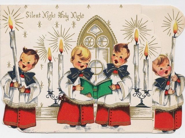 Choir Boys Vintage Christmas Card - Beautiful vintage Christmas Card with choir boys singing the festive song 