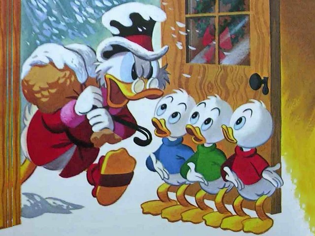 Donald Duck and Christmas Carol by Carl Barks - The Christmas story 'Donald Duck and the Christmas Carol' is an illustration by Carl Barks, for the comic books  with Christmas motifs of Western Publishing (1958). It is an adaptation of Dickens' famous novel 'A Christmas Carol' from 1843, starring Uncle Scrooge as Ebenezer and Donald Duck playing Santa to his nephews Huey, Louie, and Dewey.<br />
Carl Barks (March 27, 1901- August 25, 2000) was an American cartoonist, author, and painter. He is best known for his work in Disney comic books, as the writer and artist of the first Donald Duck stories and as the creator of Scrooge McDuck (1947). - , Donald, Duck, Christmas, carol, Carl, Barks, cartoon, cartoons, Christmas, story, illustration, comic, books, motifs, Western, Publishing, 1958, adaptation, Dickens, famous, novel, 1843, Uncle, Scrooge, Ebenezer, Donald, Duck, Santa, nephews, Huey, Louie, Dewey1901, 2000, American, cartoonist, author, painter, work, Disney, writer, artist, stories, creator, McDuck, 1947 - The Christmas story 'Donald Duck and the Christmas Carol' is an illustration by Carl Barks, for the comic books  with Christmas motifs of Western Publishing (1958). It is an adaptation of Dickens' famous novel 'A Christmas Carol' from 1843, starring Uncle Scrooge as Ebenezer and Donald Duck playing Santa to his nephews Huey, Louie, and Dewey.<br />
Carl Barks (March 27, 1901- August 25, 2000) was an American cartoonist, author, and painter. He is best known for his work in Disney comic books, as the writer and artist of the first Donald Duck stories and as the creator of Scrooge McDuck (1947). Solve free online Donald Duck and Christmas Carol by Carl Barks puzzle games or send Donald Duck and Christmas Carol by Carl Barks puzzle game greeting ecards  from puzzles-games.eu.. Donald Duck and Christmas Carol by Carl Barks puzzle, puzzles, puzzles games, puzzles-games.eu, puzzle games, online puzzle games, free puzzle games, free online puzzle games, Donald Duck and Christmas Carol by Carl Barks free puzzle game, Donald Duck and Christmas Carol by Carl Barks online puzzle game, jigsaw puzzles, Donald Duck and Christmas Carol by Carl Barks jigsaw puzzle, jigsaw puzzle games, jigsaw puzzles games, Donald Duck and Christmas Carol by Carl Barks puzzle game ecard, puzzles games ecards, Donald Duck and Christmas Carol by Carl Barks puzzle game greeting ecard