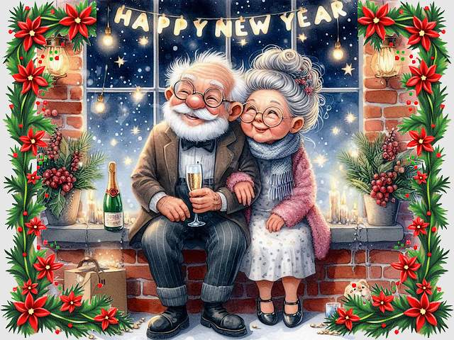 Grandma and Grandpa in New Years Eve puzzle game 