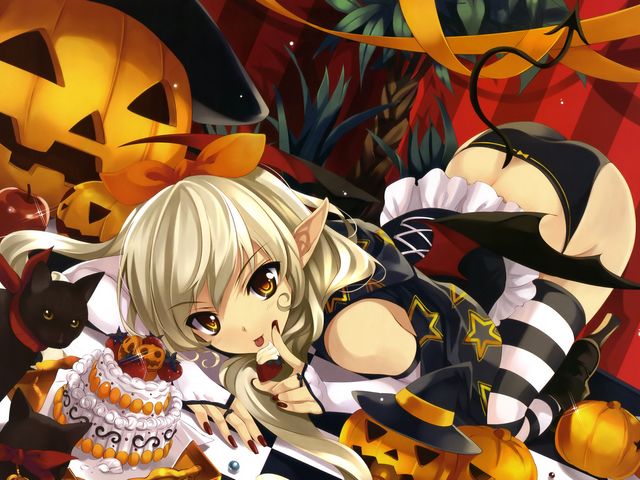 Halloween Anime Girl by Misaki Kurehito Wallpaper - Beautiful wallpaper with an adorable anime girl in a Halloween costume, among all typical for the feast attributes, as cake, black cats, lanterns from carved pumpkins, a hat of witch and devil's tail, which are wonderfully depicted by Misaki Kurehito, a Japanese illustrator from Hokkaido, known as member of circle 'Cradle'. This is a work on the Touhou Project in collaboration with Kuroya Shinobu, an illustrator from the 'Puffsleeve'. - , Halloween, anime, girl, girls, Misaki, Kurehito, wallpaper, wallpapers, cartoon, cartoons, holiday, holidays, feast, feasts, beautiful, adorable, costume, costumes, typical, attributes, attribute, cake, cakes, black, cats, cat, lanterns, lantern, carved, pumpkins, pumpkin, hat, hats, witch, witches, devil, devils, tail, tails, wonderfully, Japanese, illustrator, illustrators, Hokkaido, member, members, circle, circles, Cradle, work, Touhou, Project, projects, collaboration, collaborations, Kuroya, Shinobu, Puffsleeve - Beautiful wallpaper with an adorable anime girl in a Halloween costume, among all typical for the feast attributes, as cake, black cats, lanterns from carved pumpkins, a hat of witch and devil's tail, which are wonderfully depicted by Misaki Kurehito, a Japanese illustrator from Hokkaido, known as member of circle 'Cradle'. This is a work on the Touhou Project in collaboration with Kuroya Shinobu, an illustrator from the 'Puffsleeve'. Solve free online Halloween Anime Girl by Misaki Kurehito Wallpaper puzzle games or send Halloween Anime Girl by Misaki Kurehito Wallpaper puzzle game greeting ecards  from puzzles-games.eu.. Halloween Anime Girl by Misaki Kurehito Wallpaper puzzle, puzzles, puzzles games, puzzles-games.eu, puzzle games, online puzzle games, free puzzle games, free online puzzle games, Halloween Anime Girl by Misaki Kurehito Wallpaper free puzzle game, Halloween Anime Girl by Misaki Kurehito Wallpaper online puzzle game, jigsaw puzzles, Halloween Anime Girl by Misaki Kurehito Wallpaper jigsaw puzzle, jigsaw puzzle games, jigsaw puzzles games, Halloween Anime Girl by Misaki Kurehito Wallpaper puzzle game ecard, puzzles games ecards, Halloween Anime Girl by Misaki Kurehito Wallpaper puzzle game greeting ecard