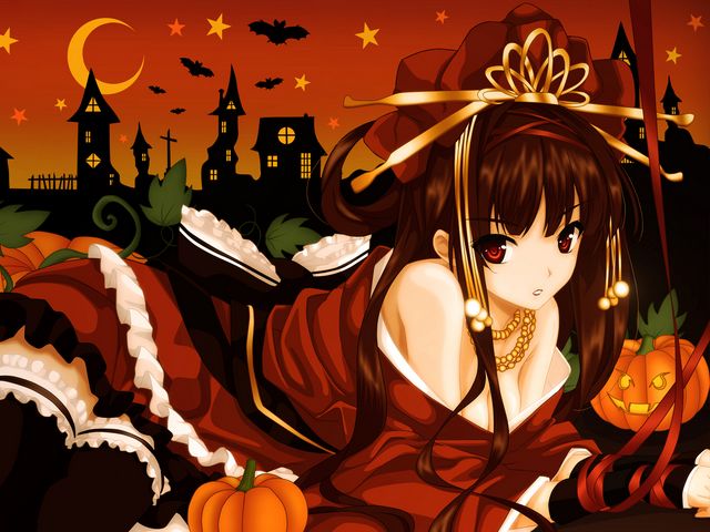 Halloween Theme Wallpaper by Misaki Kurehito - An attractive wallpaper by Misaki Kurehito, a Japanese artist and illustrator from Hokkaido who currently resides in Tokyo, known as member of circle 'Cradle'. The Halloween theme is represented by a beautiful girl with unique anime-styled eyes and orange clothes, on a background of a strange town with weird houses, bats, pumpkins, sky lighted by moon and stars, which emphasize the warm atmosphere of the season. - , Halloween, theme, themes, wallpaper, wallpapers, Misaki, Kurehito, cartoon, cartoons, holiday, holidays, art, arts, attractive, Japanese, artist, artists, illustrator, illustrators, Hokkaido, Tokyo, member, members, circle, circles, Cradle, beautiful, girl, girls, unique, anime, eyes, eye, orange, clothes, cloth, background, backgrounds, strange, town, towns, weird, houses, house, bats, bat, pumpkins, pumpkin, sky, moon, stars, star, warm, atmosphere, season, seasons - An attractive wallpaper by Misaki Kurehito, a Japanese artist and illustrator from Hokkaido who currently resides in Tokyo, known as member of circle 'Cradle'. The Halloween theme is represented by a beautiful girl with unique anime-styled eyes and orange clothes, on a background of a strange town with weird houses, bats, pumpkins, sky lighted by moon and stars, which emphasize the warm atmosphere of the season. Resuelve rompecabezas en línea gratis Halloween Theme Wallpaper by Misaki Kurehito juegos puzzle o enviar Halloween Theme Wallpaper by Misaki Kurehito juego de puzzle tarjetas electrónicas de felicitación  de puzzles-games.eu.. Halloween Theme Wallpaper by Misaki Kurehito puzzle, puzzles, rompecabezas juegos, puzzles-games.eu, juegos de puzzle, juegos en línea del rompecabezas, juegos gratis puzzle, juegos en línea gratis rompecabezas, Halloween Theme Wallpaper by Misaki Kurehito juego de puzzle gratuito, Halloween Theme Wallpaper by Misaki Kurehito juego de rompecabezas en línea, jigsaw puzzles, Halloween Theme Wallpaper by Misaki Kurehito jigsaw puzzle, jigsaw puzzle games, jigsaw puzzles games, Halloween Theme Wallpaper by Misaki Kurehito rompecabezas de juego tarjeta electrónica, juegos de puzzles tarjetas electrónicas, Halloween Theme Wallpaper by Misaki Kurehito puzzle tarjeta electrónica de felicitación