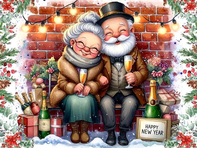 Senior Couple welcomes New Year Wallpaper juego de puzzle 