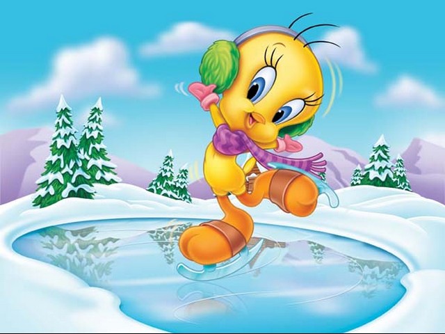 Tweety Bird Figure Skating Wallpaper - Wallpaper with Tweety Bird figure skating on ice. Tweety (also known as Tweety Bird and Tweety Pie) is a fictional Yellow Canary in the Warner Bros. Looney Tunes and Merrie Melodies of animated series. The first appearance is in a 