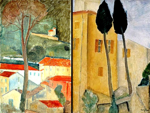 Amedeo Modigliani Landscape at Cagnes and Cypress Trees and Houses - 'Landscape at Cagnes' (1919, oil on canvas, private collection), one of the only four landscapes of his career, made in Southern France and 'Cypress Trees and Houses' (1919, 'Midday Landscape', oil on canvas, Barnes Foundation Merion), one of the most famous works by Amedeo Modigliani in a genre that was not interested him. - , Amedeo, Modigliani, landscape, landscapes, Cagnes, cypress, trees, tree, houses, house, art, arts, painter, painters, artist, artists, sculptor, sculptors, Expressionist, Expressionists, 1919, oil, canvas, canvases, private, collection, collections, career, careers, Southern, France, midday, Barnes, Foundation, foundations, Merion, Philadelphia, Pennsylvania, USA, famous, works, work, genre, genres - 'Landscape at Cagnes' (1919, oil on canvas, private collection), one of the only four landscapes of his career, made in Southern France and 'Cypress Trees and Houses' (1919, 'Midday Landscape', oil on canvas, Barnes Foundation Merion), one of the most famous works by Amedeo Modigliani in a genre that was not interested him. Solve free online Amedeo Modigliani Landscape at Cagnes and Cypress Trees and Houses puzzle games or send Amedeo Modigliani Landscape at Cagnes and Cypress Trees and Houses puzzle game greeting ecards  from puzzles-games.eu.. Amedeo Modigliani Landscape at Cagnes and Cypress Trees and Houses puzzle, puzzles, puzzles games, puzzles-games.eu, puzzle games, online puzzle games, free puzzle games, free online puzzle games, Amedeo Modigliani Landscape at Cagnes and Cypress Trees and Houses free puzzle game, Amedeo Modigliani Landscape at Cagnes and Cypress Trees and Houses online puzzle game, jigsaw puzzles, Amedeo Modigliani Landscape at Cagnes and Cypress Trees and Houses jigsaw puzzle, jigsaw puzzle games, jigsaw puzzles games, Amedeo Modigliani Landscape at Cagnes and Cypress Trees and Houses puzzle game ecard, puzzles games ecards, Amedeo Modigliani Landscape at Cagnes and Cypress Trees and Houses puzzle game greeting ecard