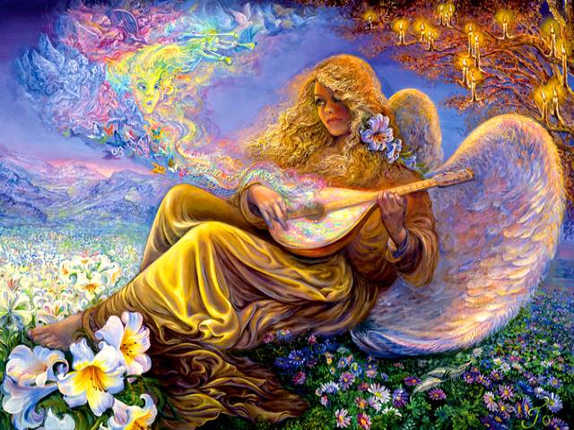Angel Melodies by Josephine Wall - 'Angel Melodies' is a beautiful painting by the English artist Josephine Wall, known for her astonishingly rich fantasy and surreal depicting of the subjects.<br />
An angel, sitting on carpet of fragrance flowers, beneath the warm glow of magic candles, gently touches the strings of the enchanted instrument, blends the celestial sounds and melodies in a pleasant harmony and through the universal language of music sends wishes for a peaceful and wonderful day. - , angel, angels, melodies, melody, Josephine, Wall, art, arts, beautiful, painting, paintings, English, artist, artists, astonishingly, rich, fantasy, fantasies, surreal, subjects, subject, angel, angels, carpet, carpets, fragrance, flowers, flower, warm, glow, magic, candles, candle, gently, strings, string, enchanted, instrument, instruments, celestial, sounds, sound, pleasant, harmony, harmonies, universal, language, languages, music, musics, wishes, wish, peaceful, wonderful, day, days - 'Angel Melodies' is a beautiful painting by the English artist Josephine Wall, known for her astonishingly rich fantasy and surreal depicting of the subjects.<br />
An angel, sitting on carpet of fragrance flowers, beneath the warm glow of magic candles, gently touches the strings of the enchanted instrument, blends the celestial sounds and melodies in a pleasant harmony and through the universal language of music sends wishes for a peaceful and wonderful day. Solve free online Angel Melodies by Josephine Wall puzzle games or send Angel Melodies by Josephine Wall puzzle game greeting ecards  from puzzles-games.eu.. Angel Melodies by Josephine Wall puzzle, puzzles, puzzles games, puzzles-games.eu, puzzle games, online puzzle games, free puzzle games, free online puzzle games, Angel Melodies by Josephine Wall free puzzle game, Angel Melodies by Josephine Wall online puzzle game, jigsaw puzzles, Angel Melodies by Josephine Wall jigsaw puzzle, jigsaw puzzle games, jigsaw puzzles games, Angel Melodies by Josephine Wall puzzle game ecard, puzzles games ecards, Angel Melodies by Josephine Wall puzzle game greeting ecard