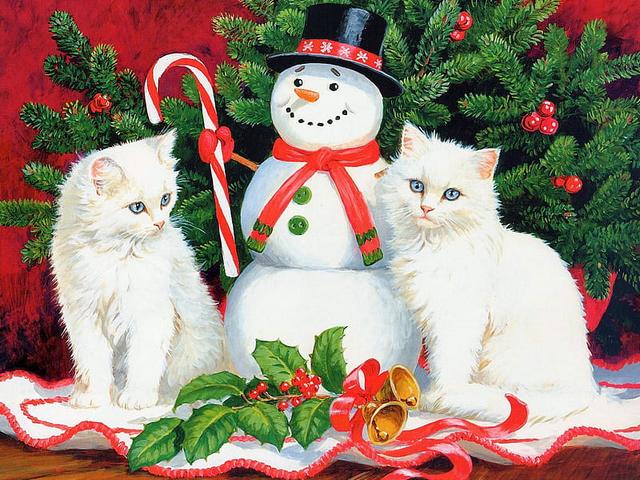 Christmas Cats by Persis Clayton Weirs - Beautiful painting by the American wildlife artist Persis Clayton Weirs (1942-2016) with two white cats and snowman on a Christmas tree background. - , Christmas, cats, cat, Persis, Clayton, Weirs, art, arts, animals, animal, beautiful, painting, painting, American, wildlife, artist, artists, white, cats, cat, snowman, snowmen, Christmas, tree, trees, background, backgrounds - Beautiful painting by the American wildlife artist Persis Clayton Weirs (1942-2016) with two white cats and snowman on a Christmas tree background. Solve free online Christmas Cats by Persis Clayton Weirs puzzle games or send Christmas Cats by Persis Clayton Weirs puzzle game greeting ecards  from puzzles-games.eu.. Christmas Cats by Persis Clayton Weirs puzzle, puzzles, puzzles games, puzzles-games.eu, puzzle games, online puzzle games, free puzzle games, free online puzzle games, Christmas Cats by Persis Clayton Weirs free puzzle game, Christmas Cats by Persis Clayton Weirs online puzzle game, jigsaw puzzles, Christmas Cats by Persis Clayton Weirs jigsaw puzzle, jigsaw puzzle games, jigsaw puzzles games, Christmas Cats by Persis Clayton Weirs puzzle game ecard, puzzles games ecards, Christmas Cats by Persis Clayton Weirs puzzle game greeting ecard