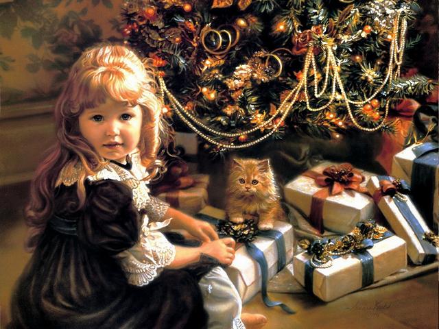 Christmas Day by Sandra Kuck - A nostalgic picture, depicting a little girl and kitten near to decorated Christmas tree with a lot of gifts aroud them, painted by Sandra Kuck, a famous artist in North America, from hers beautiful collection of lyrical compositions with exquisite details and children with angelic faces. - , Christmas, day, days, Sandra, Kuck, art, arts, holiday, holidays, nostalgic, picture, pictures, little, girl, girls, kitten, kittens, decorated, tree, trees, gifts, gift, famous, artist, North, America, beautiful, collection, collections, lyrical, compositions, composition, exquisite, details, detail, children, child, angelic, faces, face - A nostalgic picture, depicting a little girl and kitten near to decorated Christmas tree with a lot of gifts aroud them, painted by Sandra Kuck, a famous artist in North America, from hers beautiful collection of lyrical compositions with exquisite details and children with angelic faces. Solve free online Christmas Day by Sandra Kuck puzzle games or send Christmas Day by Sandra Kuck puzzle game greeting ecards  from puzzles-games.eu.. Christmas Day by Sandra Kuck puzzle, puzzles, puzzles games, puzzles-games.eu, puzzle games, online puzzle games, free puzzle games, free online puzzle games, Christmas Day by Sandra Kuck free puzzle game, Christmas Day by Sandra Kuck online puzzle game, jigsaw puzzles, Christmas Day by Sandra Kuck jigsaw puzzle, jigsaw puzzle games, jigsaw puzzles games, Christmas Day by Sandra Kuck puzzle game ecard, puzzles games ecards, Christmas Day by Sandra Kuck puzzle game greeting ecard