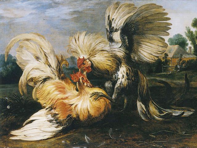 Cockfighting by Frans Snyders - A fragment of 'Cockfighting' (1615, oil on panel, Gemaeldegalerie, Berlin), an oil painting by the Flemish painter Frans Snyders (1579–1657, Antwerp). Frans Snyders was famous with paintings of animals, hunting scenes, market scenes and still-lifes. <br />
Snyders was born in Antwerp as the son of Jan Snijders, owner of a wine inn frequented by artists. He was recorded as a student of Pieter Brueghel the Younger in 1593. The skill of Frans Snyders was appraised by Peter Paul Rubens, when in 1613 he has invited him to collaborate to work on images of animals. Snyders was also a regular collaborator with leading Antwerp painters such as Anthony van Dyck and Jacob Jordaens. - , cockfighting, Frans, Snyders, art, arts, fragment, fragments, 1615, oil, panel, panels, Gemaeldegalerie, Berlin, painting, paintings, Flemish, painter, painters, 1579, 1657, Antwerp, famous, animals, animal, hunting, scenes, scene, market, still, lifes, son, sons, Jan, Snijders, owner, wine, inn, inns, student, Pieter, Brueghel, 1593, skill, skills, Peter, Paul, Rubens, 1613, images, image, collaborator, Anthony, Dyck, Jacob, Jordaens - A fragment of 'Cockfighting' (1615, oil on panel, Gemaeldegalerie, Berlin), an oil painting by the Flemish painter Frans Snyders (1579–1657, Antwerp). Frans Snyders was famous with paintings of animals, hunting scenes, market scenes and still-lifes. <br />
Snyders was born in Antwerp as the son of Jan Snijders, owner of a wine inn frequented by artists. He was recorded as a student of Pieter Brueghel the Younger in 1593. The skill of Frans Snyders was appraised by Peter Paul Rubens, when in 1613 he has invited him to collaborate to work on images of animals. Snyders was also a regular collaborator with leading Antwerp painters such as Anthony van Dyck and Jacob Jordaens. Solve free online Cockfighting by Frans Snyders puzzle games or send Cockfighting by Frans Snyders puzzle game greeting ecards  from puzzles-games.eu.. Cockfighting by Frans Snyders puzzle, puzzles, puzzles games, puzzles-games.eu, puzzle games, online puzzle games, free puzzle games, free online puzzle games, Cockfighting by Frans Snyders free puzzle game, Cockfighting by Frans Snyders online puzzle game, jigsaw puzzles, Cockfighting by Frans Snyders jigsaw puzzle, jigsaw puzzle games, jigsaw puzzles games, Cockfighting by Frans Snyders puzzle game ecard, puzzles games ecards, Cockfighting by Frans Snyders puzzle game greeting ecard