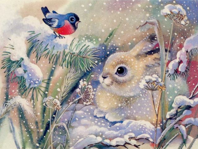 Cute Rabbit and Bullfinch by Zhebeleva Christmas Postcard - 'Cute Rabbit and Bullfinch' is a beautiful vintage Soviet postcard with Christmas greetings, published in 1988 by T. Zhebeleva, artist from Estonia. - , Cute, rabbit, rabbits, bullfinch, Zhebeleva, Christmas, postcard, postcards, art, arts, holiday, holidays, beautiful, vintage, Soviet, greetings, greeting, 1988, artist, artists, Estonia - 'Cute Rabbit and Bullfinch' is a beautiful vintage Soviet postcard with Christmas greetings, published in 1988 by T. Zhebeleva, artist from Estonia. Solve free online Cute Rabbit and Bullfinch by Zhebeleva Christmas Postcard puzzle games or send Cute Rabbit and Bullfinch by Zhebeleva Christmas Postcard puzzle game greeting ecards  from puzzles-games.eu.. Cute Rabbit and Bullfinch by Zhebeleva Christmas Postcard puzzle, puzzles, puzzles games, puzzles-games.eu, puzzle games, online puzzle games, free puzzle games, free online puzzle games, Cute Rabbit and Bullfinch by Zhebeleva Christmas Postcard free puzzle game, Cute Rabbit and Bullfinch by Zhebeleva Christmas Postcard online puzzle game, jigsaw puzzles, Cute Rabbit and Bullfinch by Zhebeleva Christmas Postcard jigsaw puzzle, jigsaw puzzle games, jigsaw puzzles games, Cute Rabbit and Bullfinch by Zhebeleva Christmas Postcard puzzle game ecard, puzzles games ecards, Cute Rabbit and Bullfinch by Zhebeleva Christmas Postcard puzzle game greeting ecard