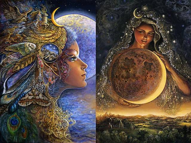 Diana and Moon Goddess by Josephine Wall - 'Diana' and 'Moon Goddess' are splendid paintings by the English fantasy artist Josephine Wall, depicting two charming goddesses.<br />
Diana is an ancient lady sovereign of the beasts and protectress of young and vulnerable animals. She is also the Goddess of the moon, symbolised by the diadem in shape of crescent moon, which she wears in her hair. She embodies mystical and primitive unity of the hunter and victim, and is considered the protector of motherhood.<br />
The Moon Goddess Selene is depicted in a veil of glimmering stars, with face lighted up by the moonlit, emitting deep inner peace and love for mankind. She tenderly directs the moon toward its celestial journey and monitors the calmness on the earth. - , Diana, moon, goddess, goddesses, Josephine, Wall, art, arts, splendid, paintings, painting, English, fantasy, artist, artists, charming, ancient, lady, sovereign, beasts, beast, protectress, young, vulnerable, animals, animal, diadem, diadems, shape, shapes, crescent, hair, mystical, primitive, unity, hunter, hunters, victim, victims, protector, protectors, motherhood, Selene, veil, veils, glimmering, stars, star, face, faces, moonlit, peace, love, mankind, tenderly, celestial, journey, night, calmness, earth - 'Diana' and 'Moon Goddess' are splendid paintings by the English fantasy artist Josephine Wall, depicting two charming goddesses.<br />
Diana is an ancient lady sovereign of the beasts and protectress of young and vulnerable animals. She is also the Goddess of the moon, symbolised by the diadem in shape of crescent moon, which she wears in her hair. She embodies mystical and primitive unity of the hunter and victim, and is considered the protector of motherhood.<br />
The Moon Goddess Selene is depicted in a veil of glimmering stars, with face lighted up by the moonlit, emitting deep inner peace and love for mankind. She tenderly directs the moon toward its celestial journey and monitors the calmness on the earth. Решайте бесплатные онлайн Diana and Moon Goddess by Josephine Wall пазлы игры или отправьте Diana and Moon Goddess by Josephine Wall пазл игру приветственную открытку  из puzzles-games.eu.. Diana and Moon Goddess by Josephine Wall пазл, пазлы, пазлы игры, puzzles-games.eu, пазл игры, онлайн пазл игры, игры пазлы бесплатно, бесплатно онлайн пазл игры, Diana and Moon Goddess by Josephine Wall бесплатно пазл игра, Diana and Moon Goddess by Josephine Wall онлайн пазл игра , jigsaw puzzles, Diana and Moon Goddess by Josephine Wall jigsaw puzzle, jigsaw puzzle games, jigsaw puzzles games, Diana and Moon Goddess by Josephine Wall пазл игра открытка, пазлы игры открытки, Diana and Moon Goddess by Josephine Wall пазл игра приветственная открытка