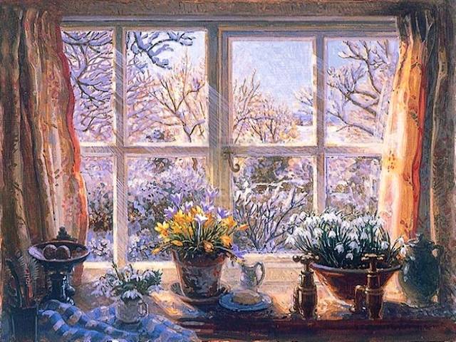 Late Snowfall by Stephen Darbishire - ' Late Snowfall' is a picturesque painting by the English painter Stephen Darbishire (1940). The artwork depicts still life of arranged pots with snowdrops and crocuses, the first spring flowers, on a farmhouse kitchen window sill, a symbol of the passing winter in anticipation of spring.<br />
Stephen J Darbishire is best known for his Lakeland paintings of cottages and interiors of farmhouses, about life’s everyday moments, tranquility, and stunning landscape views through open doors and windows.<br />
Stephen Darbishire is a senior member of the Royal Society of British Artists. He is also the President of the Lake Artist Society. Darbishire currently lives in a 17th-century farmhouse in the English Lake District with his family. - , late, snowfall, Stephen, Darbishire, art, arts, picturesque, painting, paintings, English, painter, painters, 1940, artwork, artworks, still-life, pots, snowdrops, crocuses, spring, flowers, farmhouse, kitchen, window, sill, symbol, winter, Lakeland, cottages, interiors, life, moments, tranquility, stunning, landscape, views, doors, windows, member, Royal, Society, British, Artists, president - ' Late Snowfall' is a picturesque painting by the English painter Stephen Darbishire (1940). The artwork depicts still life of arranged pots with snowdrops and crocuses, the first spring flowers, on a farmhouse kitchen window sill, a symbol of the passing winter in anticipation of spring.<br />
Stephen J Darbishire is best known for his Lakeland paintings of cottages and interiors of farmhouses, about life’s everyday moments, tranquility, and stunning landscape views through open doors and windows.<br />
Stephen Darbishire is a senior member of the Royal Society of British Artists. He is also the President of the Lake Artist Society. Darbishire currently lives in a 17th-century farmhouse in the English Lake District with his family. Solve free online Late Snowfall by Stephen Darbishire puzzle games or send Late Snowfall by Stephen Darbishire puzzle game greeting ecards  from puzzles-games.eu.. Late Snowfall by Stephen Darbishire puzzle, puzzles, puzzles games, puzzles-games.eu, puzzle games, online puzzle games, free puzzle games, free online puzzle games, Late Snowfall by Stephen Darbishire free puzzle game, Late Snowfall by Stephen Darbishire online puzzle game, jigsaw puzzles, Late Snowfall by Stephen Darbishire jigsaw puzzle, jigsaw puzzle games, jigsaw puzzles games, Late Snowfall by Stephen Darbishire puzzle game ecard, puzzles games ecards, Late Snowfall by Stephen Darbishire puzzle game greeting ecard