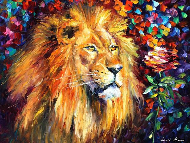 Lion by Leonid Afremov - 'Lion' is a beautiful painting with a tribute to power of the king of the beasts (oil on canvas with palette knife) by the Russian-Israeli artist Leonid Afremov (1955-2019). The painter depicts the most majestic of all animals as a symbol of the quiet confidence and self-respect. - , lion, lions, Leonid, Afremov, art, arts, animals, animal, beautiful, painting, paintings, tribute, power, king, kings, beasts, beast, oil, canvas, palette, knife, Russian, Israeli, artist, artists, painter, painters, majestic, symbol, symbols, confidence, respect - 'Lion' is a beautiful painting with a tribute to power of the king of the beasts (oil on canvas with palette knife) by the Russian-Israeli artist Leonid Afremov (1955-2019). The painter depicts the most majestic of all animals as a symbol of the quiet confidence and self-respect. Solve free online Lion by Leonid Afremov puzzle games or send Lion by Leonid Afremov puzzle game greeting ecards  from puzzles-games.eu.. Lion by Leonid Afremov puzzle, puzzles, puzzles games, puzzles-games.eu, puzzle games, online puzzle games, free puzzle games, free online puzzle games, Lion by Leonid Afremov free puzzle game, Lion by Leonid Afremov online puzzle game, jigsaw puzzles, Lion by Leonid Afremov jigsaw puzzle, jigsaw puzzle games, jigsaw puzzles games, Lion by Leonid Afremov puzzle game ecard, puzzles games ecards, Lion by Leonid Afremov puzzle game greeting ecard