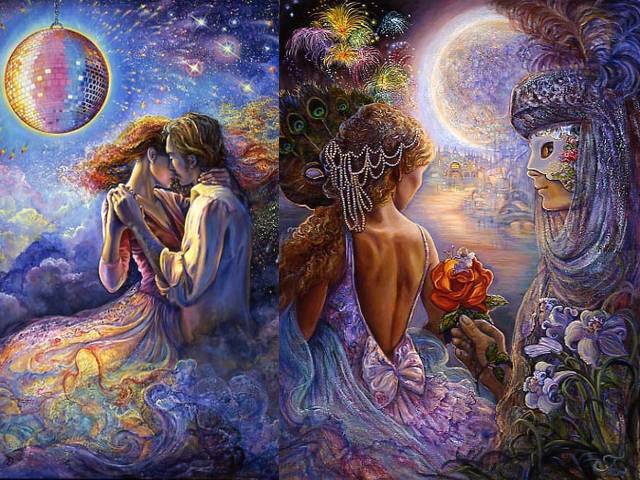 Love is in the Air and Masque of Love by Josephine Wall - 'Love is in the Air' and ' Masque of Love' are two amazing and fantastic paintings by the English artist Josephine Wall, which fascinated with the feeling of a magical dream, where the air is filled with love and scent of flowers. <br />
The two lovers are dancing in the moonlight in a world of their own of  joy and warmth, where the reality and illusion are mixed.<br />
Having danced the night away, the partners take down shyly their masks, to reveal their faces and the feelings for each other. - , love, air, masque, masques, love, Josephine, Wall, art, arts, amazing, fantastic, paintings, painting, English, artist, artists, feeling, feelings, magical, dream, dreams, love, scent, flowers, flower, lovers, lover, moonlight, world, worlds, joy, warmth, reality, realities, illusion, illusions, night, nights, partners, partner, shyly, masks, mask, faces, face, feelings, feeling - 'Love is in the Air' and ' Masque of Love' are two amazing and fantastic paintings by the English artist Josephine Wall, which fascinated with the feeling of a magical dream, where the air is filled with love and scent of flowers. <br />
The two lovers are dancing in the moonlight in a world of their own of  joy and warmth, where the reality and illusion are mixed.<br />
Having danced the night away, the partners take down shyly their masks, to reveal their faces and the feelings for each other. Решайте бесплатные онлайн Love is in the Air and Masque of Love by Josephine Wall пазлы игры или отправьте Love is in the Air and Masque of Love by Josephine Wall пазл игру приветственную открытку  из puzzles-games.eu.. Love is in the Air and Masque of Love by Josephine Wall пазл, пазлы, пазлы игры, puzzles-games.eu, пазл игры, онлайн пазл игры, игры пазлы бесплатно, бесплатно онлайн пазл игры, Love is in the Air and Masque of Love by Josephine Wall бесплатно пазл игра, Love is in the Air and Masque of Love by Josephine Wall онлайн пазл игра , jigsaw puzzles, Love is in the Air and Masque of Love by Josephine Wall jigsaw puzzle, jigsaw puzzle games, jigsaw puzzles games, Love is in the Air and Masque of Love by Josephine Wall пазл игра открытка, пазлы игры открытки, Love is in the Air and Masque of Love by Josephine Wall пазл игра приветственная открытка