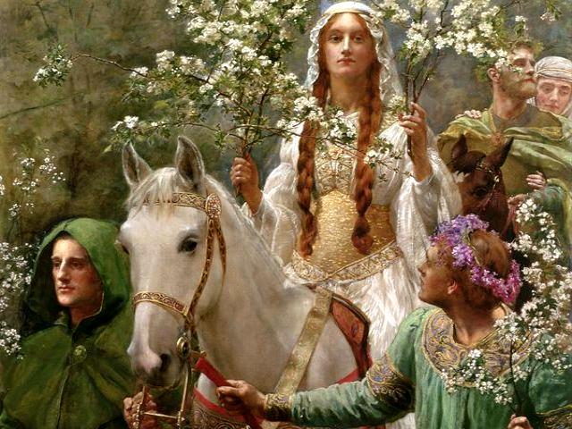 Maying of Queen Guinevere by John Collier - The painting 'Maying of Queen Guinevere' is a beautiful scene from the legends about queen Guinevere (oil on canvas, Neoclassical, circa 1900, Cartwright Hall Art Gallery, Bradford, England), painted by one of the leading English artists John Collier (1850-1934) and a prominent portrait painter of his generation in the Pre-Raphaelite style. <br />
Queen Guinevere is depicted regal, in a white gown with a golden girdle, riding a white horse through the woods in the spring. She is an object of wonder, outshining the blossoms in her hands. She is accompanied by two servants leading her horse and an another man, carrying a maidservant behind him. <br />
According to the Arthurian legend, Guinevere was the Queen consort of King Arthur. In medieval romances, one of the most famous stories was her love affair with  Sir Lancelot, a chief knight of king Arthur. - , Maying, Queen, Guinevere, John, Collier, art, arts, painting, paintings, beautiful, scene, scenes, legends, legend, queens, oil, canvas, Neoclassical, 1900, Cartwright, Hall, Gallery, Bradford, England, English, artists, artist, 1850, 1934, prominent, portrait, painter, painters, generation, Pre-Raphaelite, style, styles, regal, white, gown, golden, girdle, horse, woods, wood, spring, object, wonder, blossoms, hands, hand, servants, servant, maidservant, Arthurian, legend, legends, consort, King, Arthur, medieval, romances, stories, story, love, affair, Sir, Lancelot, chief, knight - The painting 'Maying of Queen Guinevere' is a beautiful scene from the legends about queen Guinevere (oil on canvas, Neoclassical, circa 1900, Cartwright Hall Art Gallery, Bradford, England), painted by one of the leading English artists John Collier (1850-1934) and a prominent portrait painter of his generation in the Pre-Raphaelite style. <br />
Queen Guinevere is depicted regal, in a white gown with a golden girdle, riding a white horse through the woods in the spring. She is an object of wonder, outshining the blossoms in her hands. She is accompanied by two servants leading her horse and an another man, carrying a maidservant behind him. <br />
According to the Arthurian legend, Guinevere was the Queen consort of King Arthur. In medieval romances, one of the most famous stories was her love affair with  Sir Lancelot, a chief knight of king Arthur. Lösen Sie kostenlose Maying of Queen Guinevere by John Collier Online Puzzle Spiele oder senden Sie Maying of Queen Guinevere by John Collier Puzzle Spiel Gruß ecards  from puzzles-games.eu.. Maying of Queen Guinevere by John Collier puzzle, Rätsel, puzzles, Puzzle Spiele, puzzles-games.eu, puzzle games, Online Puzzle Spiele, kostenlose Puzzle Spiele, kostenlose Online Puzzle Spiele, Maying of Queen Guinevere by John Collier kostenlose Puzzle Spiel, Maying of Queen Guinevere by John Collier Online Puzzle Spiel, jigsaw puzzles, Maying of Queen Guinevere by John Collier jigsaw puzzle, jigsaw puzzle games, jigsaw puzzles games, Maying of Queen Guinevere by John Collier Puzzle Spiel ecard, Puzzles Spiele ecards, Maying of Queen Guinevere by John Collier Puzzle Spiel Gruß ecards