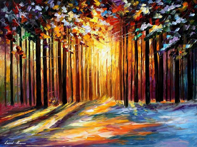 Morning Sun of January by Leonid Afremov - The amazing colors of the 'Morning Sun of January', make the painting by Leonid Afremov to seems like a plausible depicting of coniferous forest illuminated by the first rays of the morning sun. The sun rays shine through the thin straight trunks of the pines, fall on the pure snow,  painting it in yellow and orange colors, creating a fairy-tale emotions. - , morning, sun, January, by, Leonid, Afremov, art, arts, nature, natures, amazing, colors, color, painting, paintings, plausible, coniferous, forest, forests, rays, ray, morning, sun, trunks, trunk, pines, pine, snow, yellow, orange, fairy-tale, emotions, emotion - The amazing colors of the 'Morning Sun of January', make the painting by Leonid Afremov to seems like a plausible depicting of coniferous forest illuminated by the first rays of the morning sun. The sun rays shine through the thin straight trunks of the pines, fall on the pure snow,  painting it in yellow and orange colors, creating a fairy-tale emotions. Solve free online Morning Sun of January by Leonid Afremov puzzle games or send Morning Sun of January by Leonid Afremov puzzle game greeting ecards  from puzzles-games.eu.. Morning Sun of January by Leonid Afremov puzzle, puzzles, puzzles games, puzzles-games.eu, puzzle games, online puzzle games, free puzzle games, free online puzzle games, Morning Sun of January by Leonid Afremov free puzzle game, Morning Sun of January by Leonid Afremov online puzzle game, jigsaw puzzles, Morning Sun of January by Leonid Afremov jigsaw puzzle, jigsaw puzzle games, jigsaw puzzles games, Morning Sun of January by Leonid Afremov puzzle game ecard, puzzles games ecards, Morning Sun of January by Leonid Afremov puzzle game greeting ecard