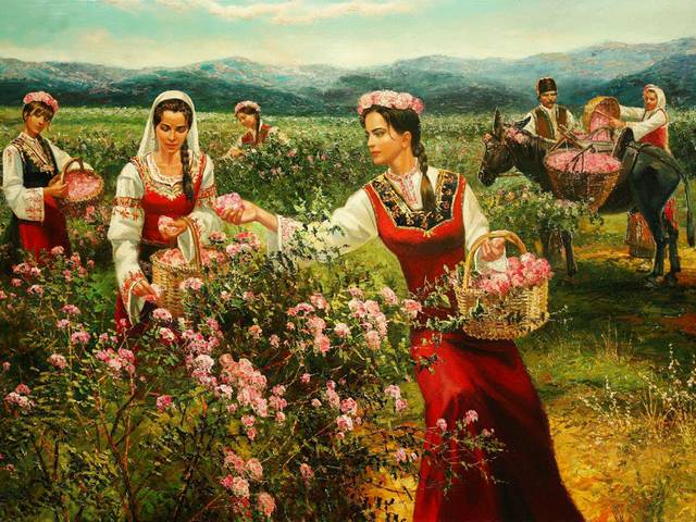 Rose Harvesting by Vasil Goranov - 'Rose Harvesting' is an oil painting on canvas by the Bulgarian contemporary artist Vasil Goranov (1972), depicting girls, picking roses, dressed in beautiful national costumes.<br />
The talented artist lovingly paints romantic rural landscapes, reflecting the customs and life of the Bulgarian people.<br />
Bulgaria being one of the most marvelous spots in the world with centuries-old history and traditions to grow essential-oil cultures as rose, lavender, chamomile, peppermint, etc. Globally, Bulgaria, and the Rose Valley in particular, provide most favorable conditions for growing the most oil-bearing rose variety, Rose Damascena. - , rose, roses, harvesting, Vasil, Goranov, art, arts, oil, painting, paintings, canvas, Bulgarian, contemporary, artist, artists, 1972, girls, girl, picking, beautiful, national, costume, costume, romantic, rural, landscapes, landscape, customs, life, people, marvelous, spots, world, history, traditions, essential, cultures, lavender, chamomile, peppermint, valley, conditions, Damascena - 'Rose Harvesting' is an oil painting on canvas by the Bulgarian contemporary artist Vasil Goranov (1972), depicting girls, picking roses, dressed in beautiful national costumes.<br />
The talented artist lovingly paints romantic rural landscapes, reflecting the customs and life of the Bulgarian people.<br />
Bulgaria being one of the most marvelous spots in the world with centuries-old history and traditions to grow essential-oil cultures as rose, lavender, chamomile, peppermint, etc. Globally, Bulgaria, and the Rose Valley in particular, provide most favorable conditions for growing the most oil-bearing rose variety, Rose Damascena. Solve free online Rose Harvesting by Vasil Goranov puzzle games or send Rose Harvesting by Vasil Goranov puzzle game greeting ecards  from puzzles-games.eu.. Rose Harvesting by Vasil Goranov puzzle, puzzles, puzzles games, puzzles-games.eu, puzzle games, online puzzle games, free puzzle games, free online puzzle games, Rose Harvesting by Vasil Goranov free puzzle game, Rose Harvesting by Vasil Goranov online puzzle game, jigsaw puzzles, Rose Harvesting by Vasil Goranov jigsaw puzzle, jigsaw puzzle games, jigsaw puzzles games, Rose Harvesting by Vasil Goranov puzzle game ecard, puzzles games ecards, Rose Harvesting by Vasil Goranov puzzle game greeting ecard
