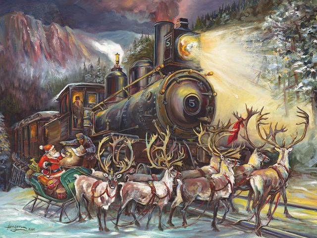 Santa Asking for Directions Polar Express by Nona Hengen - Beautiful artwork depicting an entertaining Christmas story by Nona Hengen, featuring Santa Claus on a sleigh pulled by reindeers, asking the train-driver of Polar Express for direction of the next address for visiting in his list.<br />
Nona Lillian Hengen, is an American artist, writer, illustrator, born on March 28, 1934 in Spokane, Washington, District of Columbia, United States. - , Santa, directions, direction, Polar, Express, Nona, Hengen, art, arts, holidays, holiday, beautiful, artwork, artworks, entertaining, Christmas, story, stories, Claus, sleigh, sleighs, reindeers, reindeer, train, trains, driver, drivers, address, addresses, list, lists, American, artist, artists, writer, writers, illustrators, illustrator, March, 1934, Spokane, Washington, District, Columbia, United, States - Beautiful artwork depicting an entertaining Christmas story by Nona Hengen, featuring Santa Claus on a sleigh pulled by reindeers, asking the train-driver of Polar Express for direction of the next address for visiting in his list.<br />
Nona Lillian Hengen, is an American artist, writer, illustrator, born on March 28, 1934 in Spokane, Washington, District of Columbia, United States. Solve free online Santa Asking for Directions Polar Express by Nona Hengen puzzle games or send Santa Asking for Directions Polar Express by Nona Hengen puzzle game greeting ecards  from puzzles-games.eu.. Santa Asking for Directions Polar Express by Nona Hengen puzzle, puzzles, puzzles games, puzzles-games.eu, puzzle games, online puzzle games, free puzzle games, free online puzzle games, Santa Asking for Directions Polar Express by Nona Hengen free puzzle game, Santa Asking for Directions Polar Express by Nona Hengen online puzzle game, jigsaw puzzles, Santa Asking for Directions Polar Express by Nona Hengen jigsaw puzzle, jigsaw puzzle games, jigsaw puzzles games, Santa Asking for Directions Polar Express by Nona Hengen puzzle game ecard, puzzles games ecards, Santa Asking for Directions Polar Express by Nona Hengen puzzle game greeting ecard