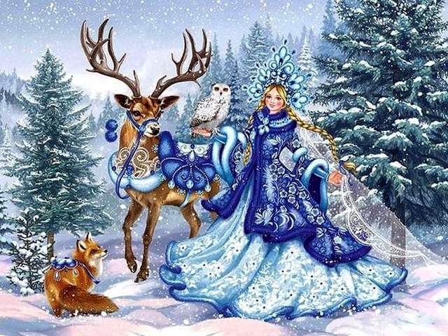 Snow Maiden Christmas Card juego de puzzle 