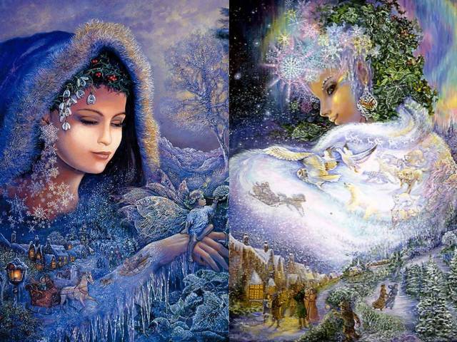 Spirit of Winter and Snow Queen by Josephine Wall - In the fantasy paintings, 'Spirit of Winter' and 'Snow Queen', by the famous English artist Josephine Wall, are depicted with charming details enchanting winter landscapes, inspired from the nature. The beautiful fairy and her assistant adorn trees and plants with winter garments and cover them with frost, thus creating a winter wonderland, where children carelessly play in the snow. The Snow Queen is represented in the glow of the Aurora Borealis, glancing over her shoulder at the magic of the winter season. When the cycle of nature completes, will come the spirit of Spring. - , spirit, spirits, winter, snow, queen, queens, Josephine, Wall, art, arts, fantasy, paintings, painting, famous, English, artist, artists, charming, details, detail, enchanting, winter, landscapes, landscape, nature, beautiful, fairy, assistant, assistants, trees, tree, plants, plant, garments, garment, frost, wonderland, children, child, carelessly, glow, Aurora, Borealis, shoulder, shoulders, magic, season, cycle, cycles, spring - In the fantasy paintings, 'Spirit of Winter' and 'Snow Queen', by the famous English artist Josephine Wall, are depicted with charming details enchanting winter landscapes, inspired from the nature. The beautiful fairy and her assistant adorn trees and plants with winter garments and cover them with frost, thus creating a winter wonderland, where children carelessly play in the snow. The Snow Queen is represented in the glow of the Aurora Borealis, glancing over her shoulder at the magic of the winter season. When the cycle of nature completes, will come the spirit of Spring. Подреждайте безплатни онлайн Spirit of Winter and Snow Queen by Josephine Wall пъзел игри или изпратете Spirit of Winter and Snow Queen by Josephine Wall пъзел игра поздравителна картичка  от puzzles-games.eu.. Spirit of Winter and Snow Queen by Josephine Wall пъзел, пъзели, пъзели игри, puzzles-games.eu, пъзел игри, online пъзел игри, free пъзел игри, free online пъзел игри, Spirit of Winter and Snow Queen by Josephine Wall free пъзел игра, Spirit of Winter and Snow Queen by Josephine Wall online пъзел игра, jigsaw puzzles, Spirit of Winter and Snow Queen by Josephine Wall jigsaw puzzle, jigsaw puzzle games, jigsaw puzzles games, Spirit of Winter and Snow Queen by Josephine Wall пъзел игра картичка, пъзели игри картички, Spirit of Winter and Snow Queen by Josephine Wall пъзел игра поздравителна картичка