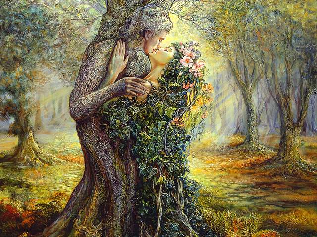 The Dryad and the Tree Spirit by Josephine Wall - 'The Dryad and the Tree Spirit' is a beautiful artwork by the English artist Josephine Wall, an enchanting picture of fantasy, inspired by hers love of nature and passion for surrealism.<br />
Deep in the enchanted forest, the two lovers, the powerful 'Tree Spirit' and his 'Dryad', are weaved into magical embrace and a passionate kiss. The spirits in the trees observe them closely, enjoying the fascinating world, where the words are unnecessary when two hearts speak through feelings. - , dryad, dryads, tree, trees, spirit, spirits, Josephine, Wall, art, arts, beautiful, artwork, artworks, English, artist, artists, enchanting, picture, pictures, fantasy, love, nature, passion, surrealism, forest, forests, lovers, lover, powerful, magical, embrace, embraces, passionate, kiss, kisses, trees, tree, closely, fascinating, world, worlds, words, word, unnecessary, hearts, heart, feelings, feeling - 'The Dryad and the Tree Spirit' is a beautiful artwork by the English artist Josephine Wall, an enchanting picture of fantasy, inspired by hers love of nature and passion for surrealism.<br />
Deep in the enchanted forest, the two lovers, the powerful 'Tree Spirit' and his 'Dryad', are weaved into magical embrace and a passionate kiss. The spirits in the trees observe them closely, enjoying the fascinating world, where the words are unnecessary when two hearts speak through feelings. Solve free online The Dryad and the Tree Spirit by Josephine Wall puzzle games or send The Dryad and the Tree Spirit by Josephine Wall puzzle game greeting ecards  from puzzles-games.eu.. The Dryad and the Tree Spirit by Josephine Wall puzzle, puzzles, puzzles games, puzzles-games.eu, puzzle games, online puzzle games, free puzzle games, free online puzzle games, The Dryad and the Tree Spirit by Josephine Wall free puzzle game, The Dryad and the Tree Spirit by Josephine Wall online puzzle game, jigsaw puzzles, The Dryad and the Tree Spirit by Josephine Wall jigsaw puzzle, jigsaw puzzle games, jigsaw puzzles games, The Dryad and the Tree Spirit by Josephine Wall puzzle game ecard, puzzles games ecards, The Dryad and the Tree Spirit by Josephine Wall puzzle game greeting ecard