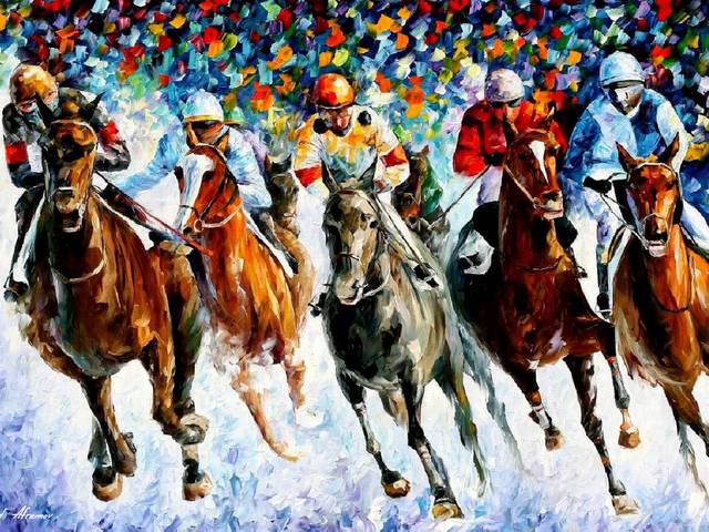 Winter Race on the Snow by Leonid Afremov - A 'Winter Race on the Snow' is a master painting in style of palette knife and oils by Leonid Afremov, skilfully depicting a moment from a contested horse race. <br />
Despite the faces of the horse-racers are indistinguishable, but the riders’ tense figures and the horses with pulled muscles and muzzles directed to the finish line, show theirs will to win.<br />
Only the white raising snow embracing horses’ figures, makes it harder for them to make their way through its freezing cloud and is trying to prevent them from galloping. - , winter, race, races, snow, Leonid, Afremov, art, arts, master, painting, paintings, style, palette, knife, oils, oil, moment, contested, horse, horses, faces, face, racers, racer, indistinguishable, riders, rider, tense, figures, figure, muscles, muscle, muzzles, muzzle, finish, line, white, way, freezing, cloud, clouds - A 'Winter Race on the Snow' is a master painting in style of palette knife and oils by Leonid Afremov, skilfully depicting a moment from a contested horse race. <br />
Despite the faces of the horse-racers are indistinguishable, but the riders’ tense figures and the horses with pulled muscles and muzzles directed to the finish line, show theirs will to win.<br />
Only the white raising snow embracing horses’ figures, makes it harder for them to make their way through its freezing cloud and is trying to prevent them from galloping. Solve free online Winter Race on the Snow by Leonid Afremov puzzle games or send Winter Race on the Snow by Leonid Afremov puzzle game greeting ecards  from puzzles-games.eu.. Winter Race on the Snow by Leonid Afremov puzzle, puzzles, puzzles games, puzzles-games.eu, puzzle games, online puzzle games, free puzzle games, free online puzzle games, Winter Race on the Snow by Leonid Afremov free puzzle game, Winter Race on the Snow by Leonid Afremov online puzzle game, jigsaw puzzles, Winter Race on the Snow by Leonid Afremov jigsaw puzzle, jigsaw puzzle games, jigsaw puzzles games, Winter Race on the Snow by Leonid Afremov puzzle game ecard, puzzles games ecards, Winter Race on the Snow by Leonid Afremov puzzle game greeting ecard