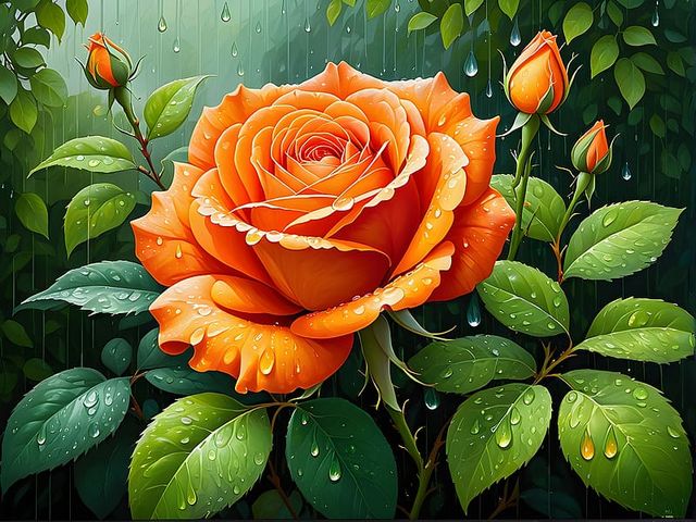 Orange Rose under Rain puzzle game 