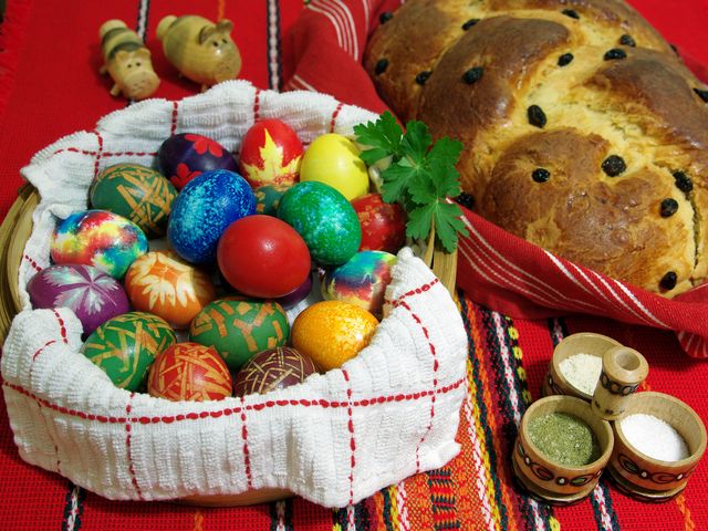 Bulgarian Easter Eggs and Kozunak - Easter traditions in Bulgaria are a variation of the Eastern Orthodox Church rituals. Easter is one of the most significant holidays in the Bulgarian calendar, starting with Palm Sunday and marks the end of the Lent. Easter is a Christian holiday commemorating the resurrection of Jesus Christ from the dead three days after his crucifixion on Good Friday.<br />
Symbol of the Resurrection is the egg. According to Bulgarian Easter traditions, the eggs are dyed on Holy Thursday, early in the morning. The first egg must be dyed in red color, which symbolize the blood of Christ and is put in front of the household icon, to protect the house. The oldest woman in the house touches the children’s faces with it in order to ensure future health, luck, happiness and prosperity. Again on Holy Thursday is made the traditional Bulgarian Easter bread, known as 'kozunak', a sweet and soft bread with raisins, almonds and chocolate. - , Bulgarian, Easter, eggs, egg, kozunak, holidays, holiday, traditions, tradition, Bulgaria, variation, Orthodox, Church, rituals, ritual, significant, calendar, Palm, Sunday, Lent, Christian, resurrection, Jesus, Christ, days, crucifixion, Good, Friday, Holy, Thursday, morning, red, color, blood, household, icon, icons, house, oldest, woman, children, faces, face, future, health, luck, happiness, prosperity, traditional, bread, sweet, soft, raisins, almonds, chocolate - Easter traditions in Bulgaria are a variation of the Eastern Orthodox Church rituals. Easter is one of the most significant holidays in the Bulgarian calendar, starting with Palm Sunday and marks the end of the Lent. Easter is a Christian holiday commemorating the resurrection of Jesus Christ from the dead three days after his crucifixion on Good Friday.<br />
Symbol of the Resurrection is the egg. According to Bulgarian Easter traditions, the eggs are dyed on Holy Thursday, early in the morning. The first egg must be dyed in red color, which symbolize the blood of Christ and is put in front of the household icon, to protect the house. The oldest woman in the house touches the children’s faces with it in order to ensure future health, luck, happiness and prosperity. Again on Holy Thursday is made the traditional Bulgarian Easter bread, known as 'kozunak', a sweet and soft bread with raisins, almonds and chocolate. Solve free online Bulgarian Easter Eggs and Kozunak puzzle games or send Bulgarian Easter Eggs and Kozunak puzzle game greeting ecards  from puzzles-games.eu.. Bulgarian Easter Eggs and Kozunak puzzle, puzzles, puzzles games, puzzles-games.eu, puzzle games, online puzzle games, free puzzle games, free online puzzle games, Bulgarian Easter Eggs and Kozunak free puzzle game, Bulgarian Easter Eggs and Kozunak online puzzle game, jigsaw puzzles, Bulgarian Easter Eggs and Kozunak jigsaw puzzle, jigsaw puzzle games, jigsaw puzzles games, Bulgarian Easter Eggs and Kozunak puzzle game ecard, puzzles games ecards, Bulgarian Easter Eggs and Kozunak puzzle game greeting ecard