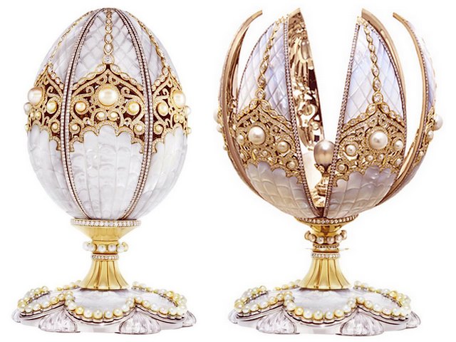Fabergе Pearl Egg - The 'Pearl Egg' , the last egg, is an exceptional luxury piece of art, crafted by Peter Carl Faberg?, (1917), the famous jeweller of royalty, in collaboration with the Al-Fardan family, one of the world’s most renowned collectors of pearls. <br />
The Faberge Pearl Egg draws inspiration from the formation of a pearl within an oyster. An ingenious mechanism enables the entire outer shell to rotate on its base, simultaneously opening in six sections to unveil a unique grey pearl of 12.17 carats, sourced from the Arabian Gulf.<br />
The jewel is decorated by 139 fine, white pearls with a golden lustre, 3,305 diamonds, carved rock crystal and mother-of-pearl set on white and yellow gold. - , Fabergе, pearl, egg, eggs, holiday, holidays, art, arts, exceptional, luxury, piece, Peter, Carl, 1917, famous, jeweller, royalty, Al-Fardan, family, world, renowned, collectors, pearls, inspiration, formation, oyster, ingenious, mechanism, outer, shell, base, sections, unique, grey, carats, Arabian, Gulf, jewel, fine, white, golden, lustre, diamonds, rock, crystal, and, mother-of-pearl, set, on, white, and, yellow, gold. - The 'Pearl Egg' , the last egg, is an exceptional luxury piece of art, crafted by Peter Carl Faberg?, (1917), the famous jeweller of royalty, in collaboration with the Al-Fardan family, one of the world’s most renowned collectors of pearls. <br />
The Faberge Pearl Egg draws inspiration from the formation of a pearl within an oyster. An ingenious mechanism enables the entire outer shell to rotate on its base, simultaneously opening in six sections to unveil a unique grey pearl of 12.17 carats, sourced from the Arabian Gulf.<br />
The jewel is decorated by 139 fine, white pearls with a golden lustre, 3,305 diamonds, carved rock crystal and mother-of-pearl set on white and yellow gold. Решайте бесплатные онлайн Fabergе Pearl Egg пазлы игры или отправьте Fabergе Pearl Egg пазл игру приветственную открытку  из puzzles-games.eu.. Fabergе Pearl Egg пазл, пазлы, пазлы игры, puzzles-games.eu, пазл игры, онлайн пазл игры, игры пазлы бесплатно, бесплатно онлайн пазл игры, Fabergе Pearl Egg бесплатно пазл игра, Fabergе Pearl Egg онлайн пазл игра , jigsaw puzzles, Fabergе Pearl Egg jigsaw puzzle, jigsaw puzzle games, jigsaw puzzles games, Fabergе Pearl Egg пазл игра открытка, пазлы игры открытки, Fabergе Pearl Egg пазл игра приветственная открытка