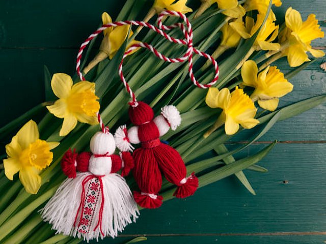 Martenitsa Pijo and Penda on Yellow Daffodils - Martenitsa in the form of two dolls, called Pijo and Penda, on a bouquet of yellow daffodils at a green wooden table.<br />
Martenitsa is a small piece of adornment, made of white and red yarn, worn on March 1, a  tradition related to welcoming the spring and to appease Baba Marta, a mythical character from Bulgarian folklore with an unpredictable character.  <br />
Tradition dictates that Martenitsi are always given as gifts, not bought for oneself. They are given to loved ones, friends and those people to whom one feels close. - , martenitsa, martenitsi, Pijo, Penda, yellow, daffodils, daffodil, holiday, holidays, form, dolls, doll, bouquet, green, wooden, table, piece, adornment, adornments, white, red, yarn, March, tradition, spring, Baba, Marta, mythical, character, characters, Bulgarian, folklore, unpredictable, character, tradition, gifts, gift, friends, friend, people, close - Martenitsa in the form of two dolls, called Pijo and Penda, on a bouquet of yellow daffodils at a green wooden table.<br />
Martenitsa is a small piece of adornment, made of white and red yarn, worn on March 1, a  tradition related to welcoming the spring and to appease Baba Marta, a mythical character from Bulgarian folklore with an unpredictable character.  <br />
Tradition dictates that Martenitsi are always given as gifts, not bought for oneself. They are given to loved ones, friends and those people to whom one feels close. Решайте бесплатные онлайн Martenitsa Pijo and Penda on Yellow Daffodils пазлы игры или отправьте Martenitsa Pijo and Penda on Yellow Daffodils пазл игру приветственную открытку  из puzzles-games.eu.. Martenitsa Pijo and Penda on Yellow Daffodils пазл, пазлы, пазлы игры, puzzles-games.eu, пазл игры, онлайн пазл игры, игры пазлы бесплатно, бесплатно онлайн пазл игры, Martenitsa Pijo and Penda on Yellow Daffodils бесплатно пазл игра, Martenitsa Pijo and Penda on Yellow Daffodils онлайн пазл игра , jigsaw puzzles, Martenitsa Pijo and Penda on Yellow Daffodils jigsaw puzzle, jigsaw puzzle games, jigsaw puzzles games, Martenitsa Pijo and Penda on Yellow Daffodils пазл игра открытка, пазлы игры открытки, Martenitsa Pijo and Penda on Yellow Daffodils пазл игра приветственная открытка
