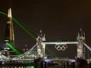 2012 Summer Olympics Tower Bridge illuminated by The Shard Lasers  London UK