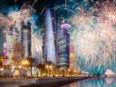Fireworks above Skyscrapers in Doha City Center Qatar