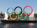 Olympic Rings on the River Thames in London UK
