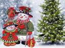 Christmas Snowman Family Wallpaper